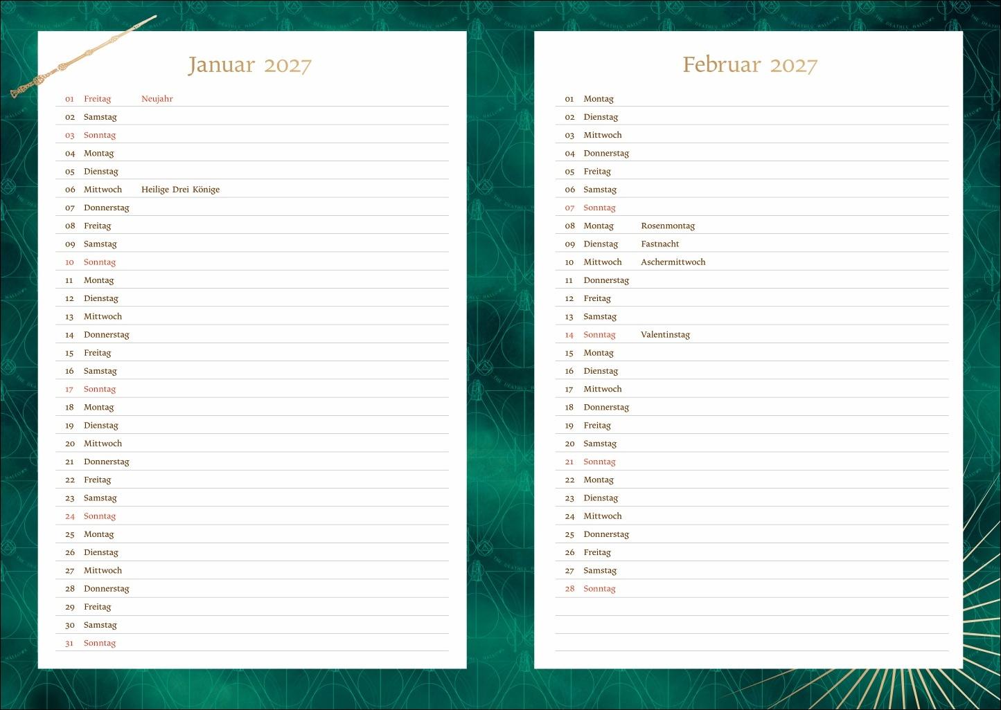 Beispielinhalt (Bild) Harry Potter Schülerkalender A5 2026 - 17 Monate ab August 2025