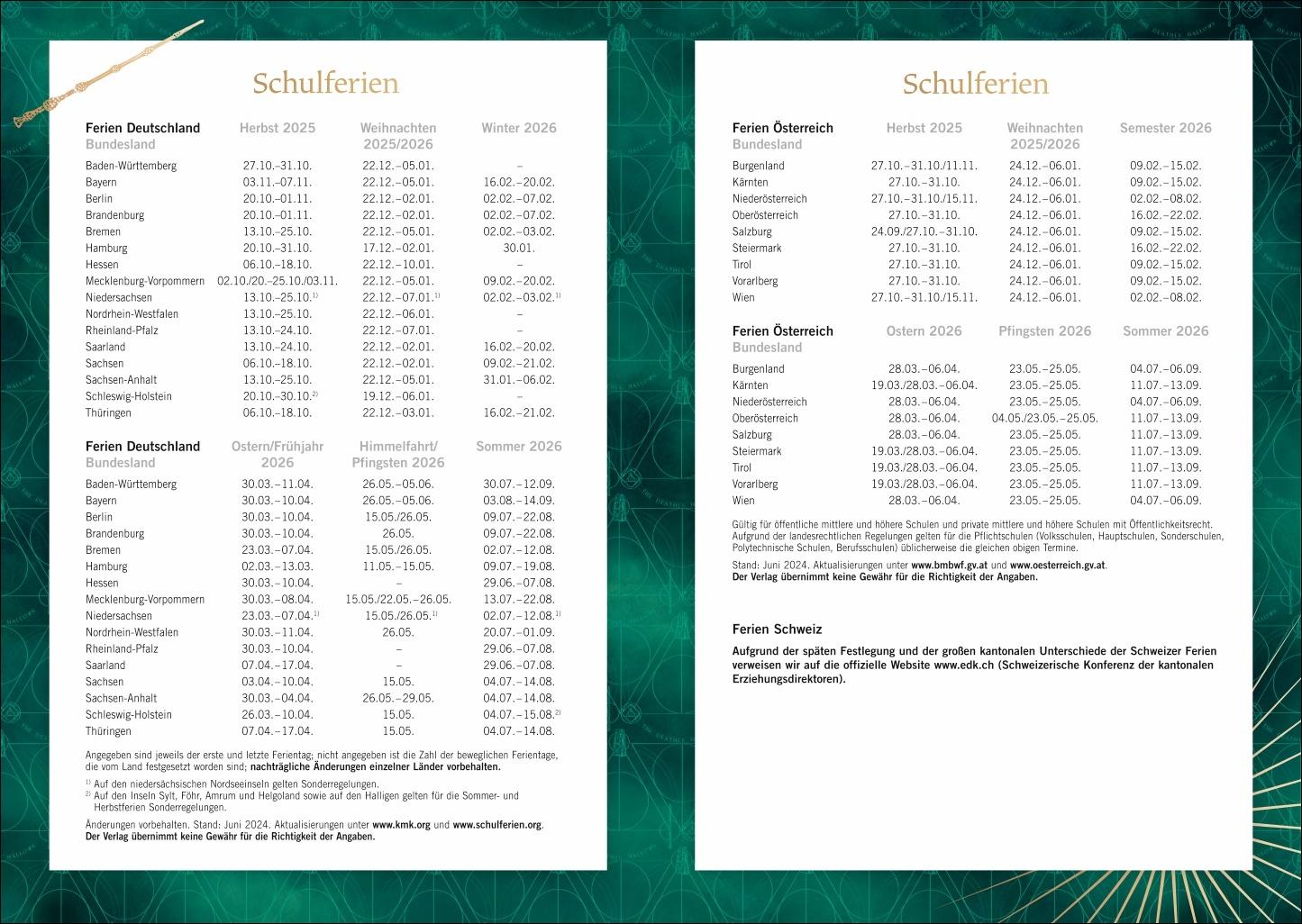 Beispielinhalt (Bild) Harry Potter Schülerkalender A5 2026 - 17 Monate ab August 2025