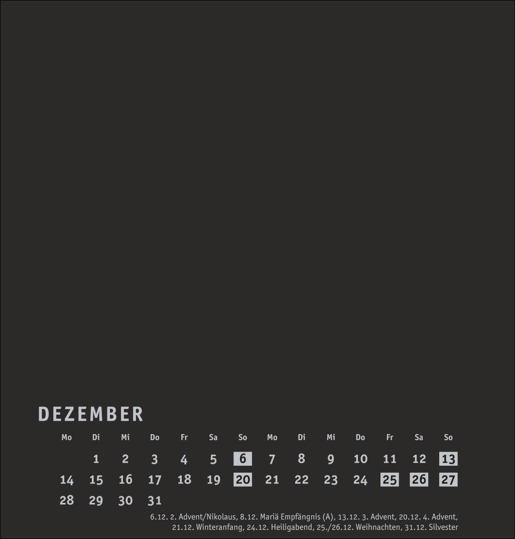 Beispielinhalt (Bild) Premium-Bastelkalender schwarz mittel 2026