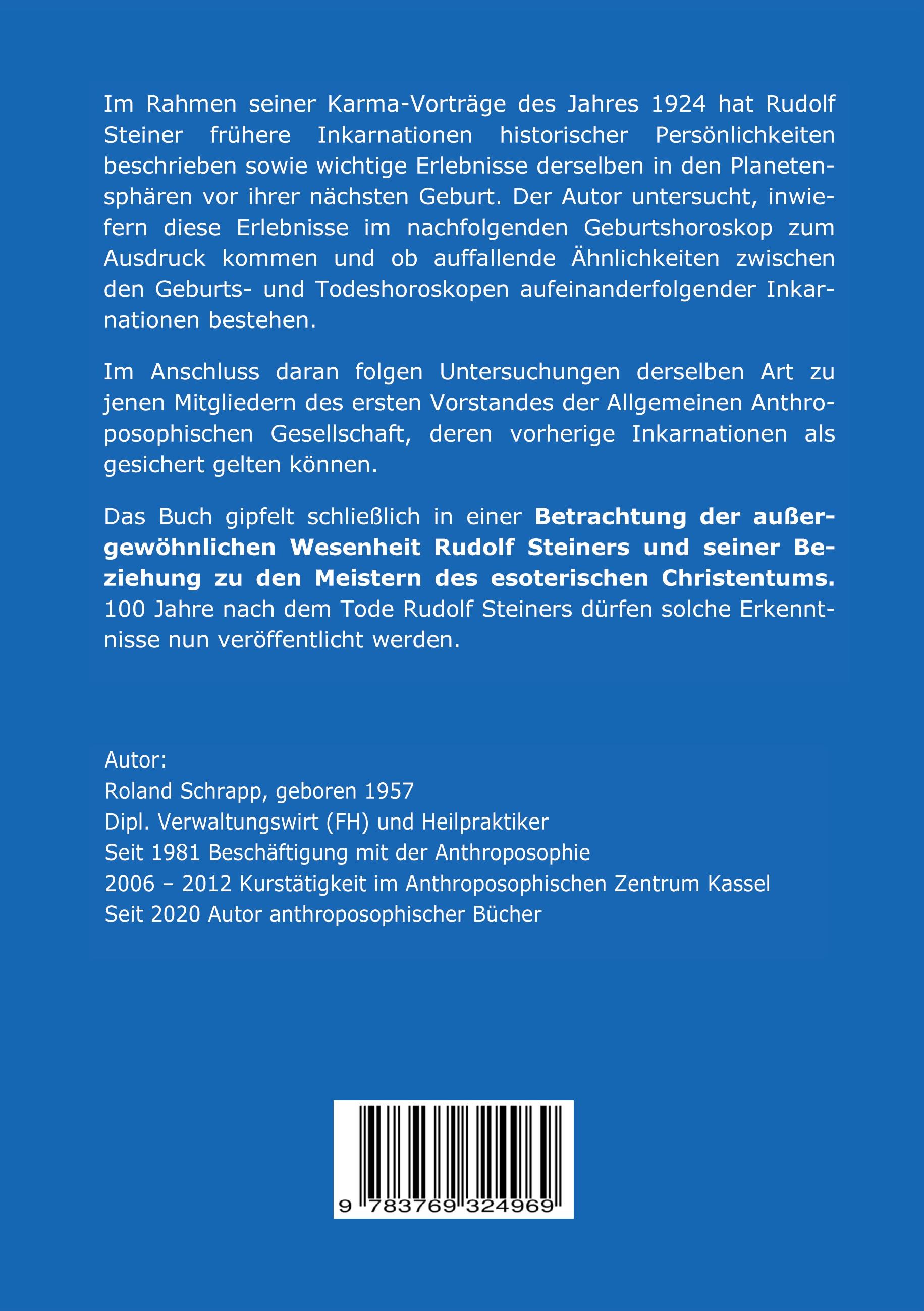 Rückseitencover Astrologische Betrachtungen zur Reinkarnation, zum Todeshoroskop und zur Wesenheit Rudolf Steiners