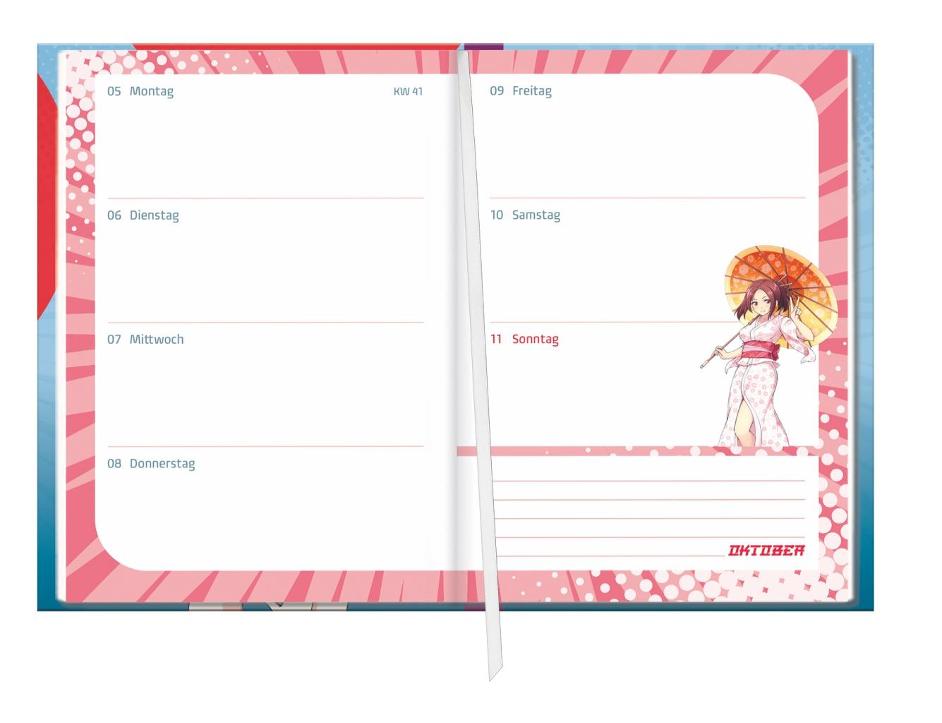 Beispielinhalt (Bild) Manga Schülerkalender A5 2025/2026 - 17 Monate ab August 2025