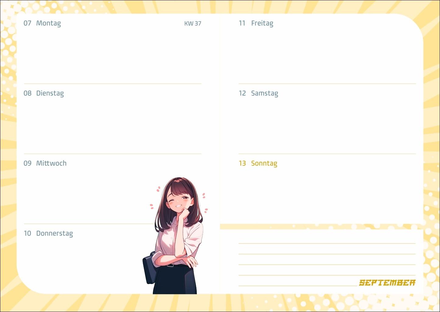 Beispielinhalt (Bild) Manga Schülerkalender A5 2025/2026 - 17 Monate ab August 2025