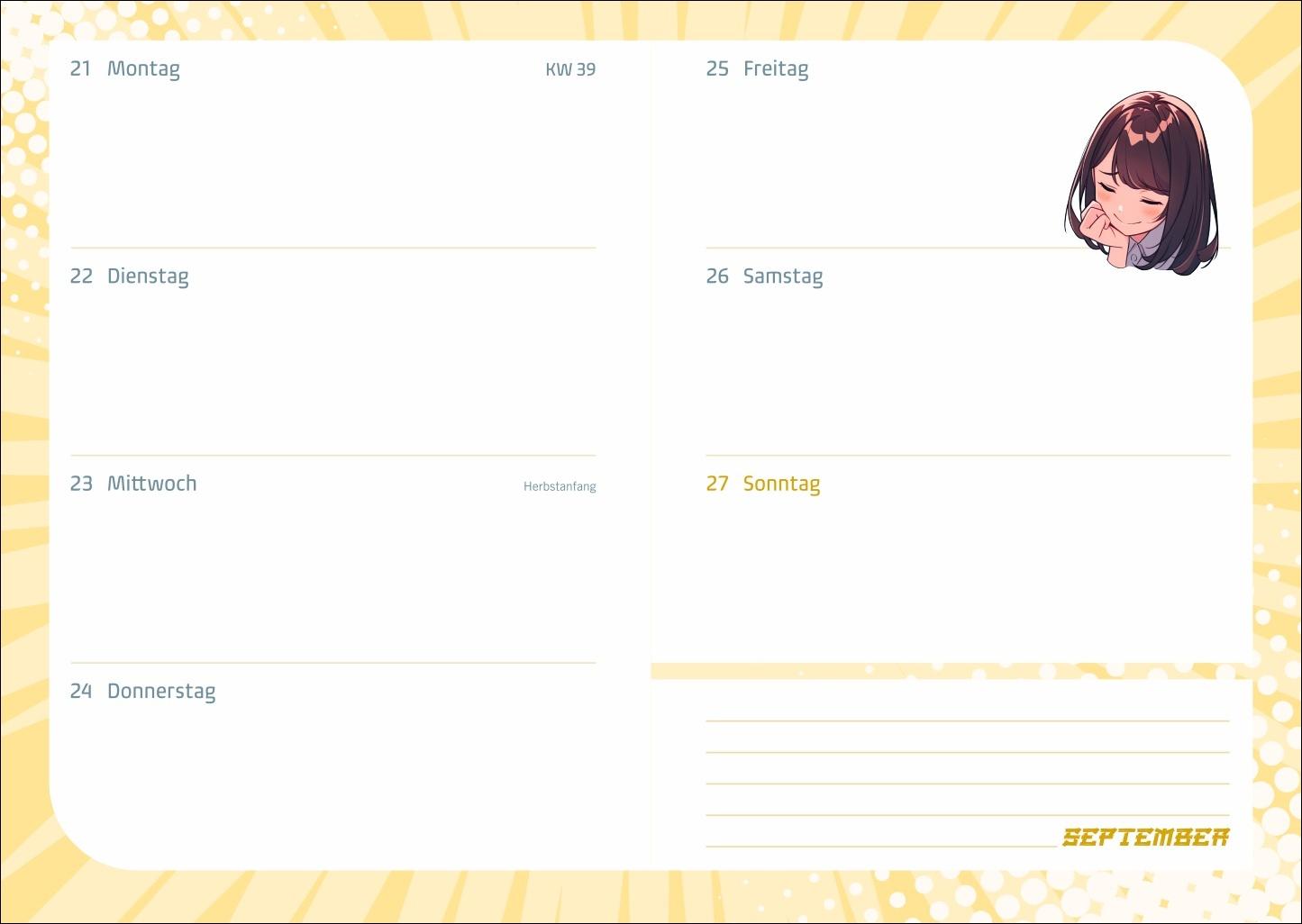 Beispielinhalt (Bild) Manga Schülerkalender A5 2025/2026 - 17 Monate ab August 2025