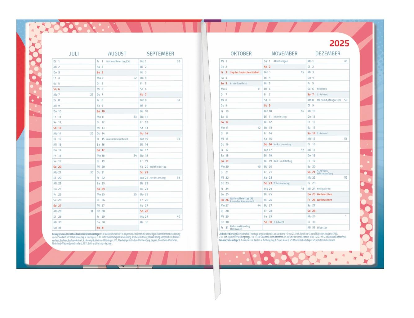 Beispielinhalt (Bild) Manga Schülerkalender A5 2025/2026 - 17 Monate ab August 2025