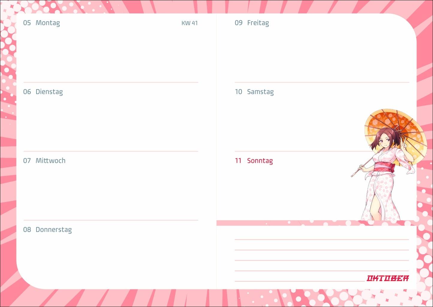 Beispielinhalt (Bild) Manga Schülerkalender A5 2025/2026 - 17 Monate ab August 2025