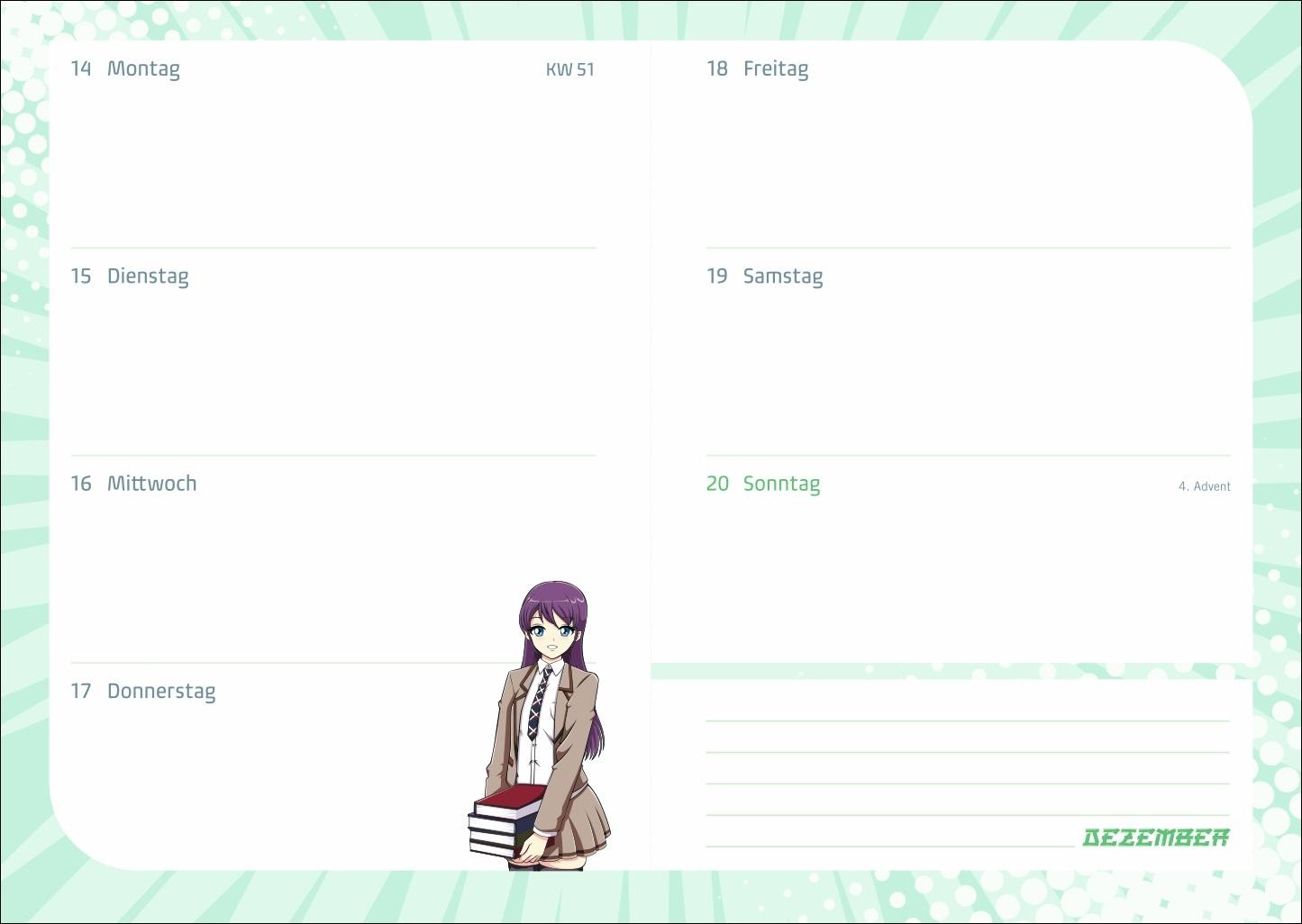 Beispielinhalt (Bild) Manga Schülerkalender A5 2025/2026 - 17 Monate ab August 2025