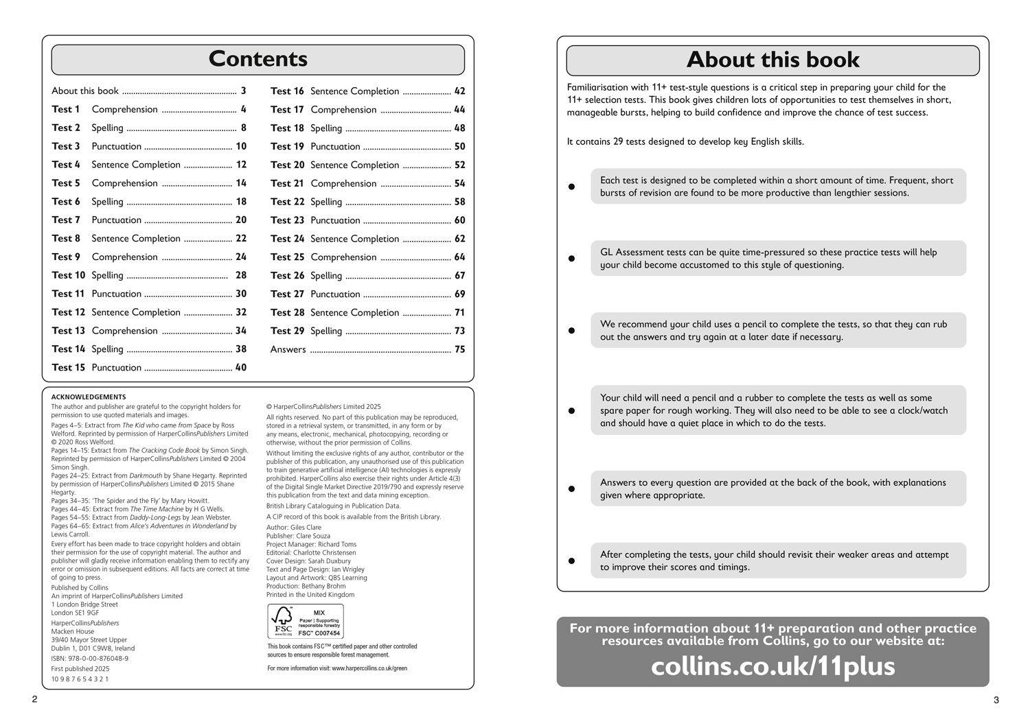 Beispielinhalt (Bild) 11+ English Quick Practice Tests Age 10-11 (Year 6) Book 3