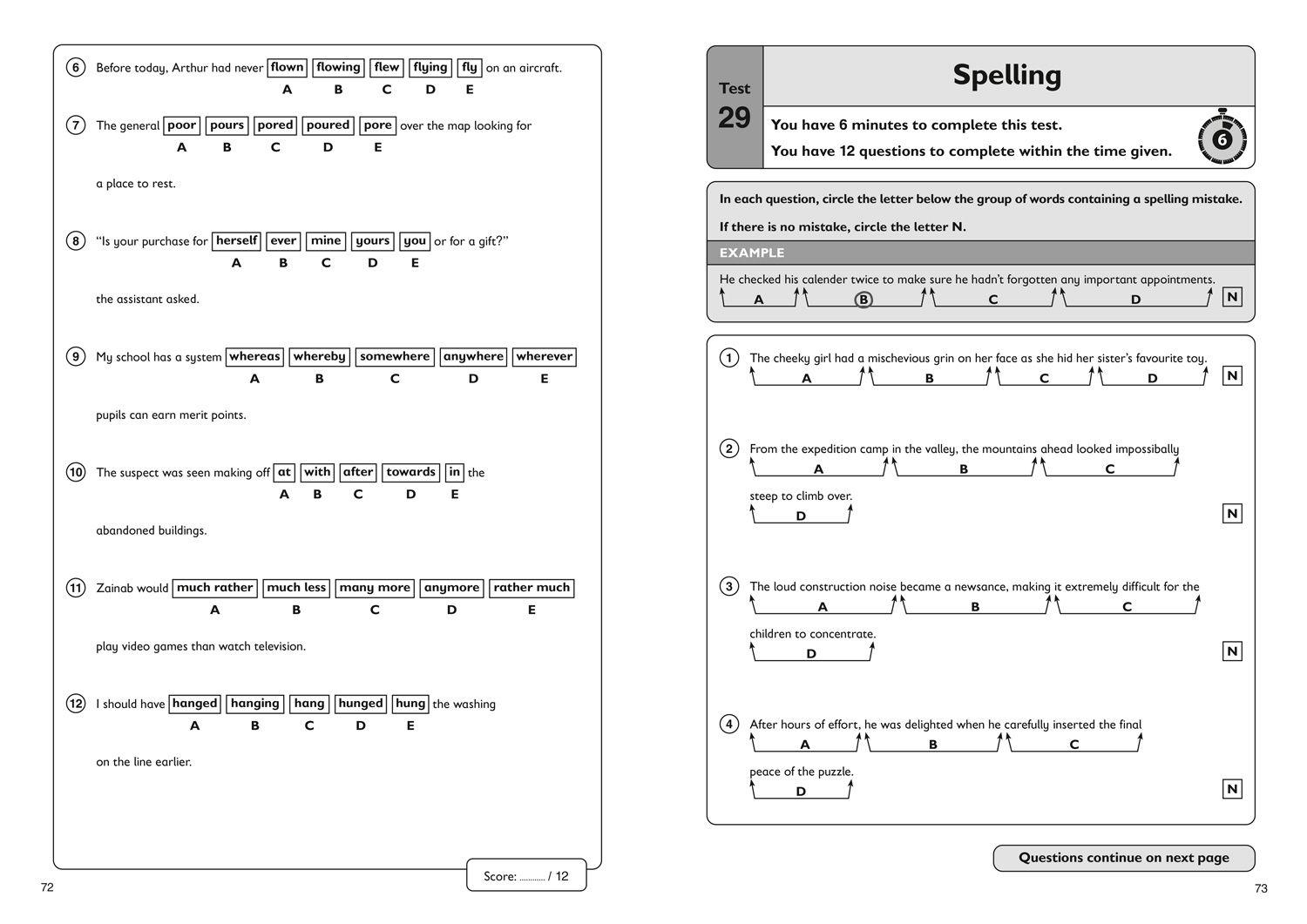 Beispielinhalt (Bild) 11+ English Quick Practice Tests Age 10-11 (Year 6) Book 3