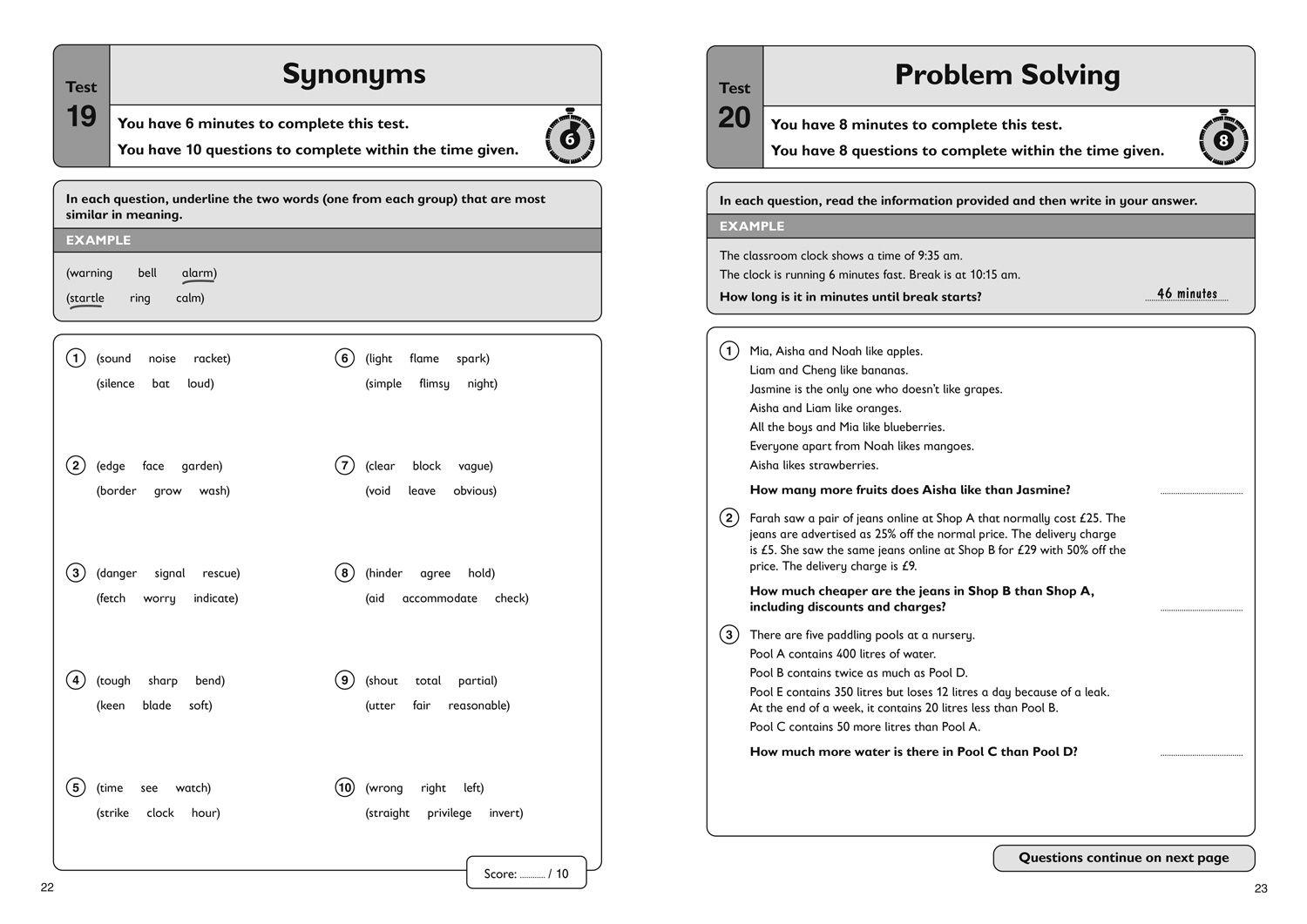 Beispielinhalt (Bild) 11+ Verbal Reasoning Quick Practice Tests Age 10-11 (Year 6) Book 3