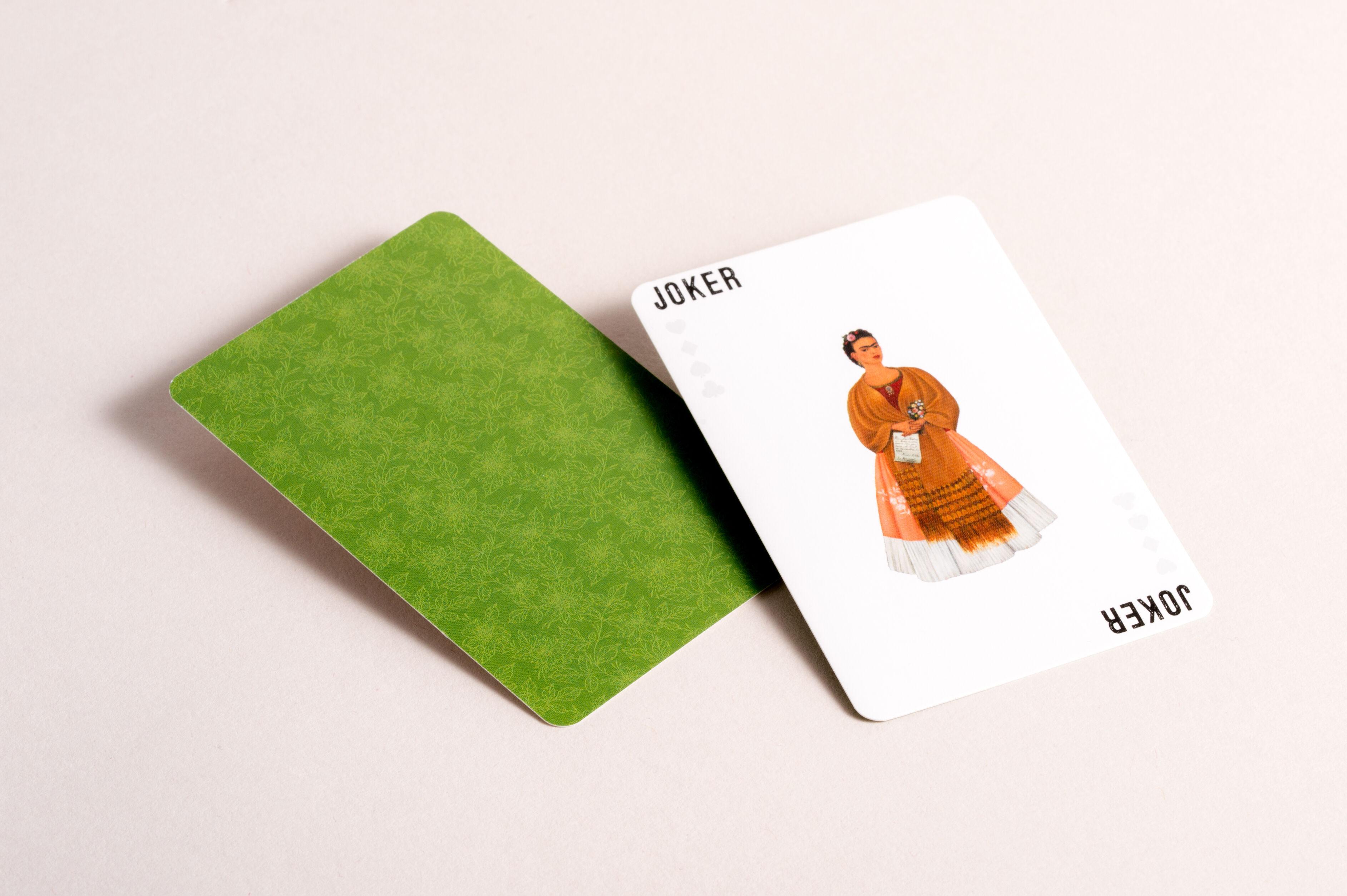 Beispielinhalt (Bild) Kartenspiel Kahlo. 54 Spielkarten mit 53 Kahlo-Motiven