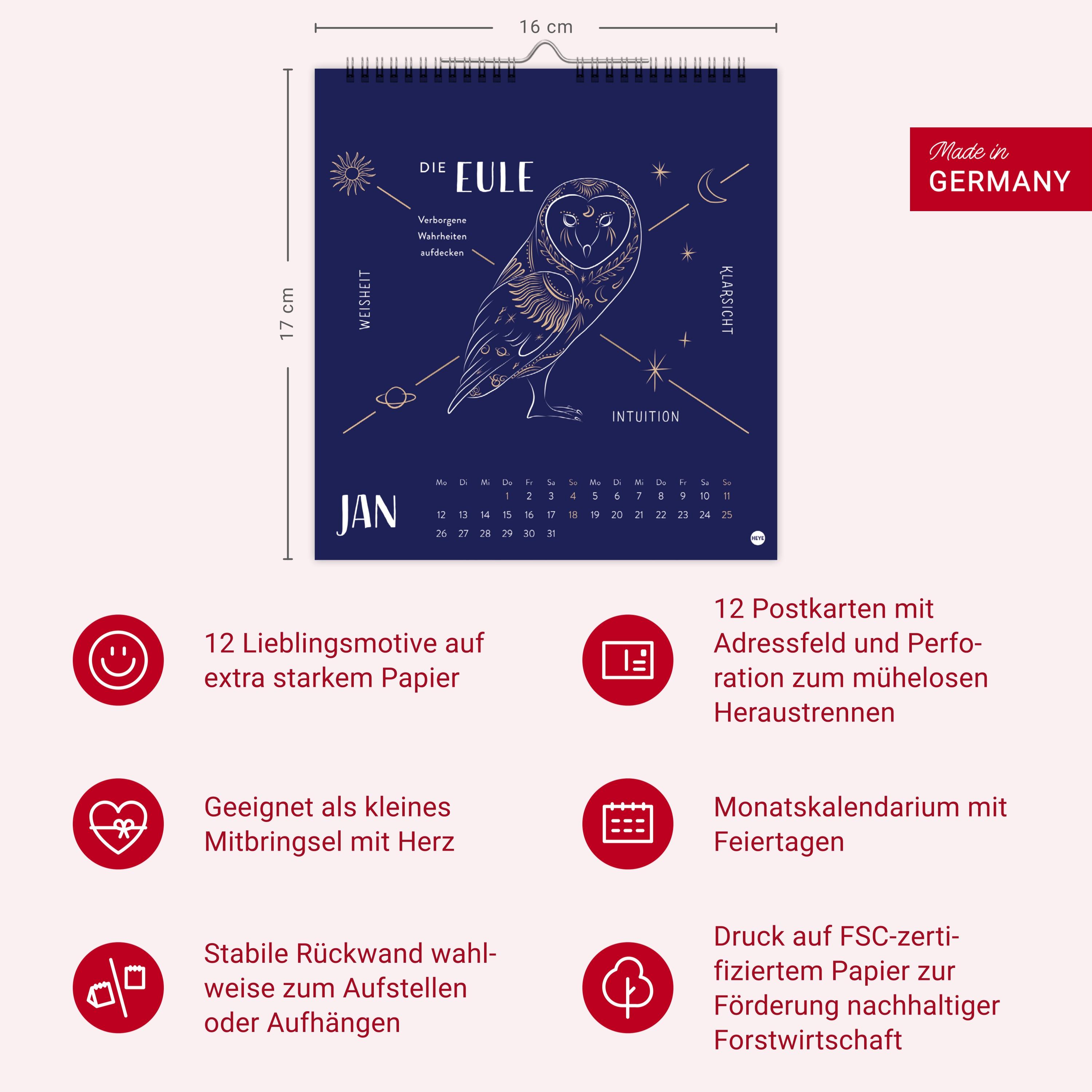 Beispielinhalt (Bild) Krafttiere Postkartenkalender 2026