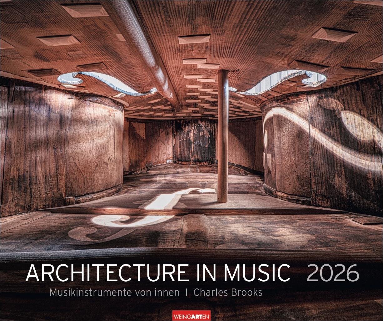 Vorderes Coverbild Architecture in Music Kalender 2026 - Musikinstrumente von innen