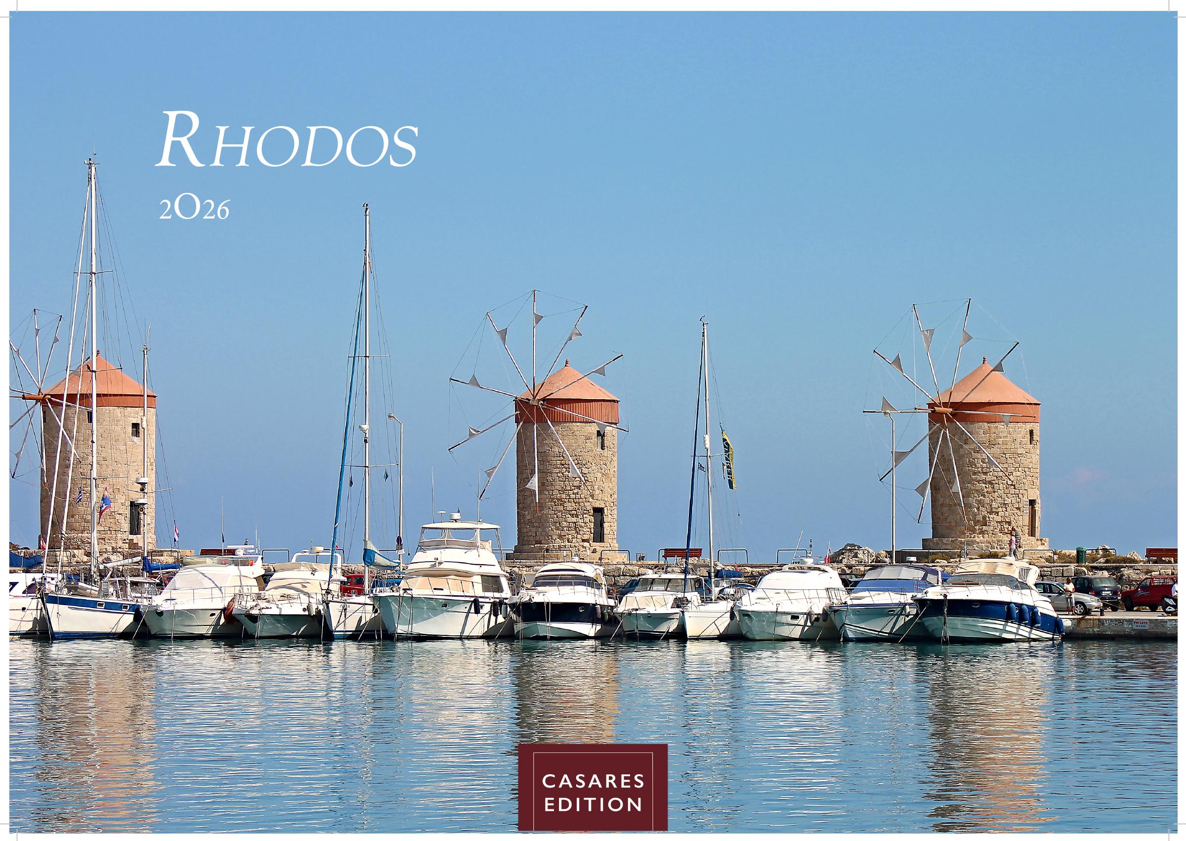 Vorderes Coverbild Rhodos Kalender 2026 - Wandkalender | Fotokalender Griechenland 24x35cm, Premium Qualität, Urlaub, Ferien, Reise & Lifestyle - Perfekt für Rodos Fans & Reisebegeisterte.