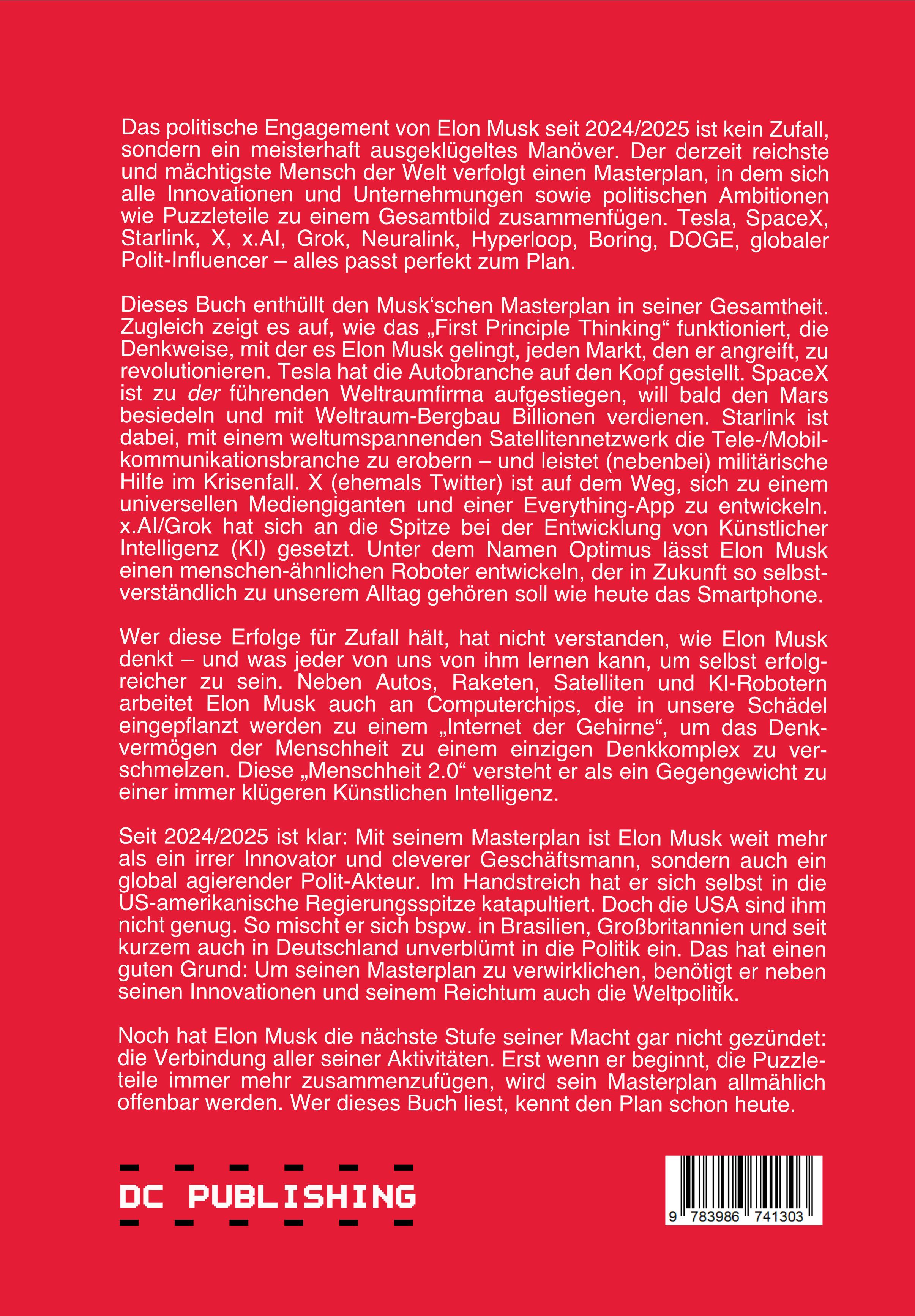 Rückseitencover Masterplan: Wie Elon Musk unsere Welt erobert