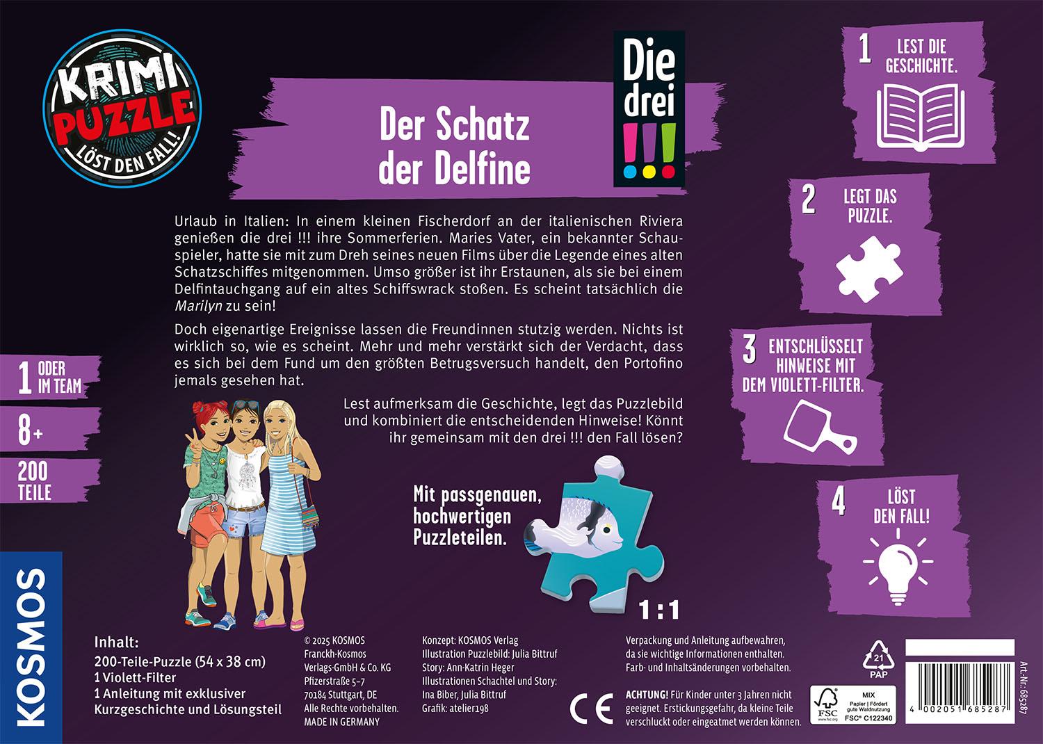 Beispielinhalt (Bild) Krimi-Puzzle: Die drei !!! - Der Schatz der Delfine