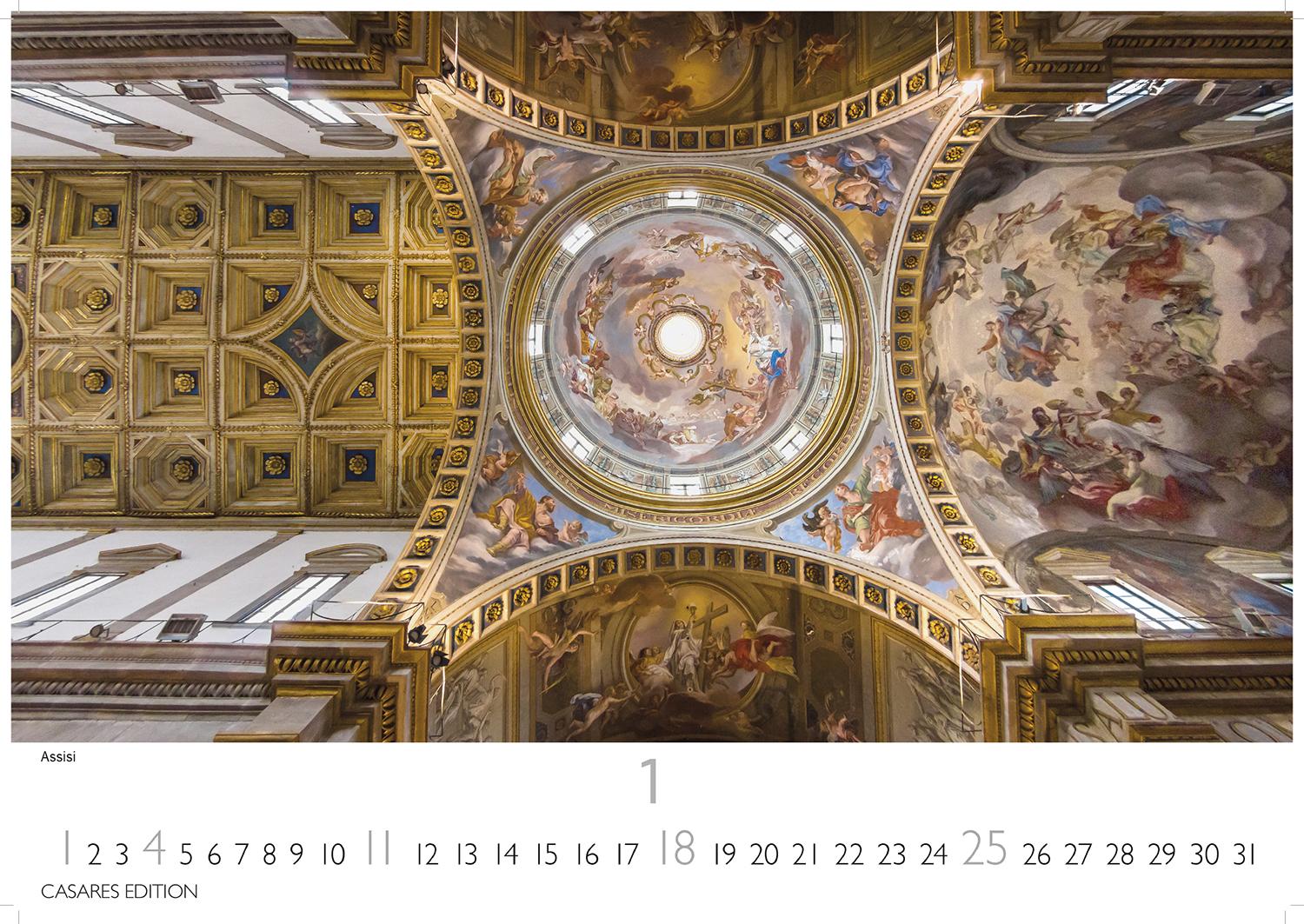 Beispielinhalt (Bild) Himmelsgewölbe Kalender 2026 - Wandkalender | Fotokalender Kunst 35x50cm Großformat | Architekturkalender | Beeindruckende Innenansichten: Kirchenkuppeln und -architekturen.