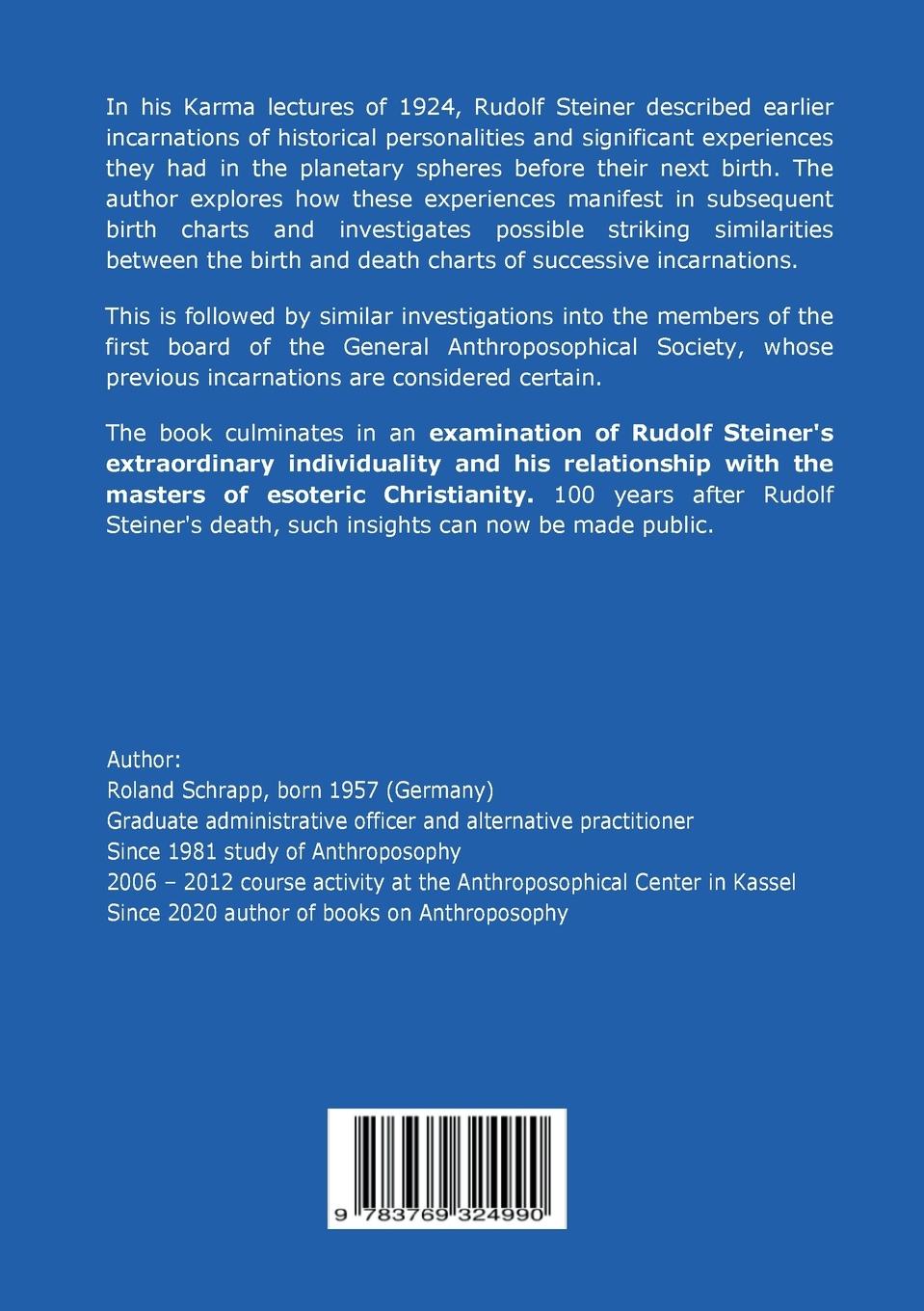 Rückseitencover Astrological Studies on Reincarnation, Death Horoscopes and the Higher Essence of Rudolf Steiner