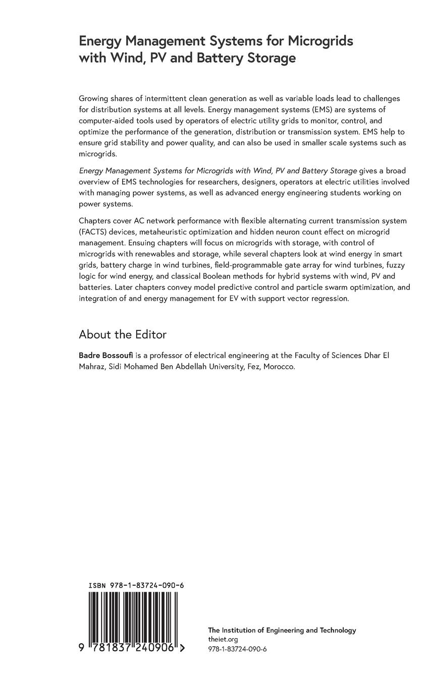 Rückseitencover Energy Management Systems for Microgrids with Wind, Pv and Battery Storage