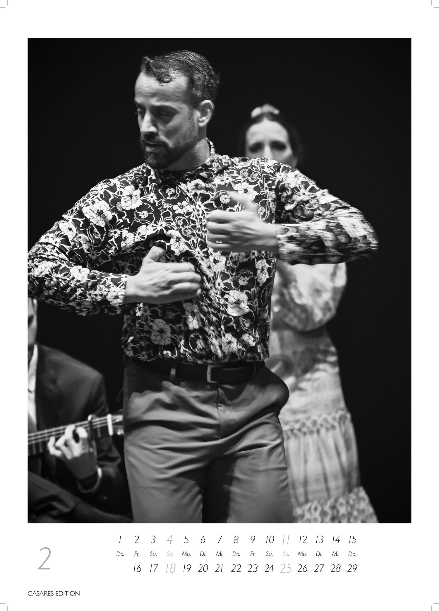 Beispielinhalt (Bild) Flamenco schwarz-weiss Kalender 2026 - Wandkalender | Fotokalender | Tanzkalender| Spanien 42x59cm - . mit eindrucksvollen Flamenco-Fotos, Tanz & Musik - Perfekt für Fans spanischer Kultur & Andalusien.