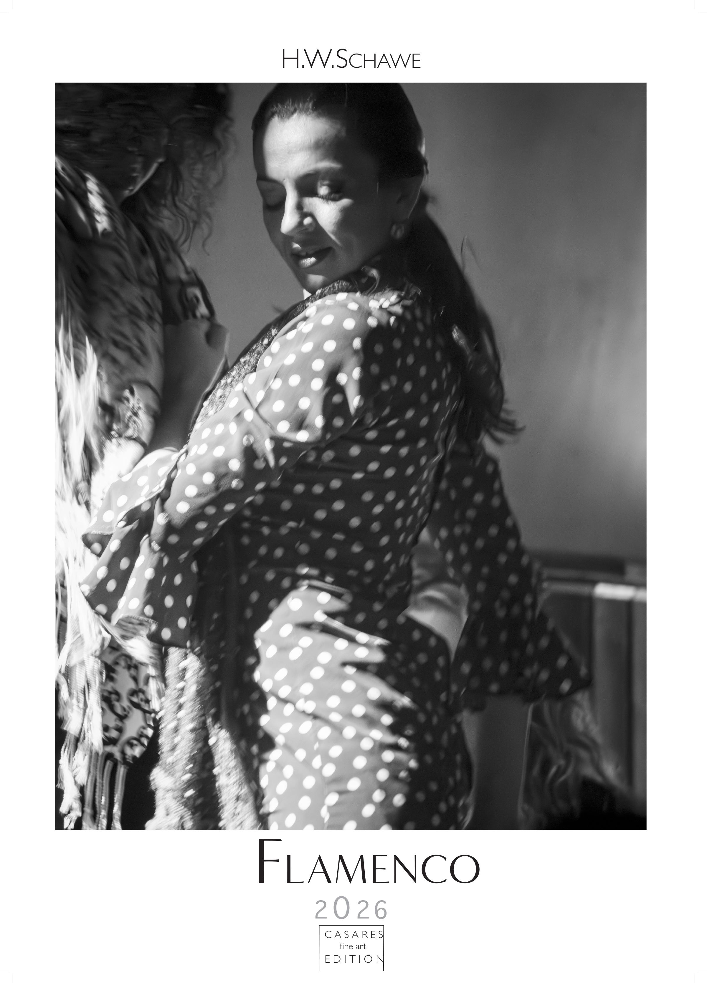 Vorderes Coverbild Flamenco schwarz-weiss Kalender 2026 - Wandkalender | Fotokalender | Tanzkalender| Spanien 42x59cm - . mit eindrucksvollen Flamenco-Fotos, Tanz & Musik - Perfekt für Fans spanischer Kultur & Andalusien.