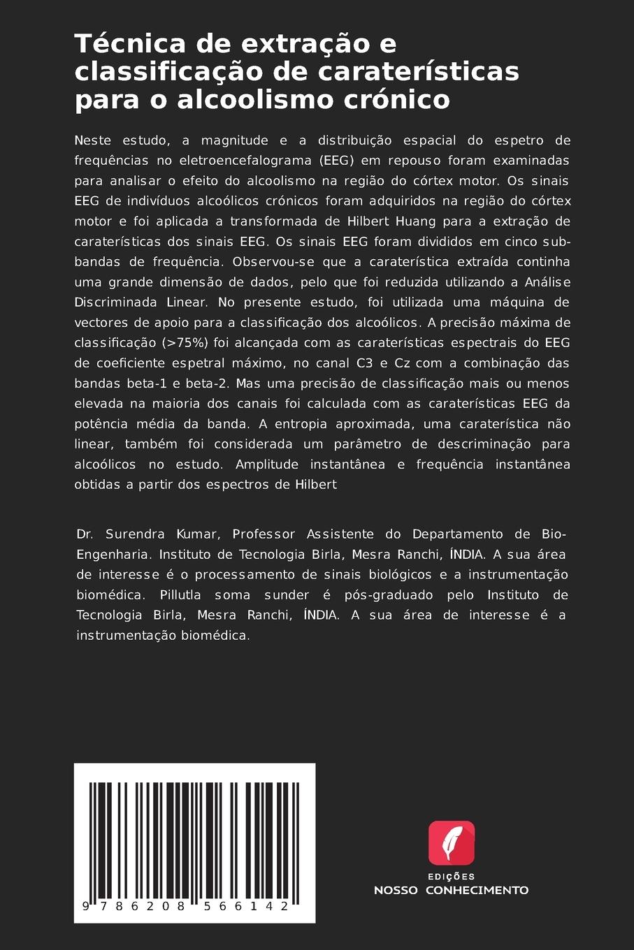 Rückseitencover Técnica de extração e classificação de caraterísticas para o alcoolismo crónico
