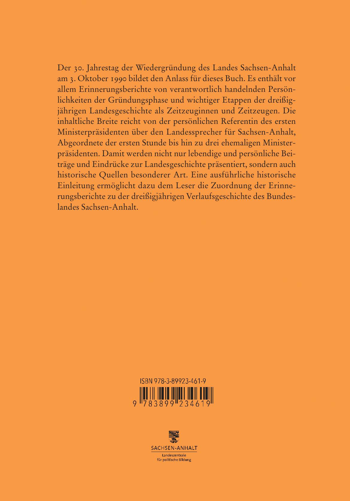 Rückseitencover Sachsen-Anhalt - Das besondere Bundesland an der Mittelelbe