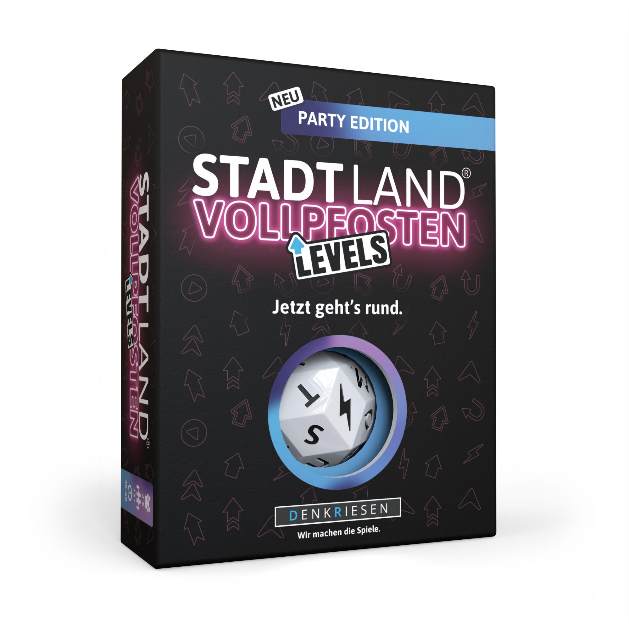 Vorderes Coverbild DENKRIESEN - STADT LAND VOLLPFOSTEN® - Levels - PARTY EDITION "Jetzt geht's rund."