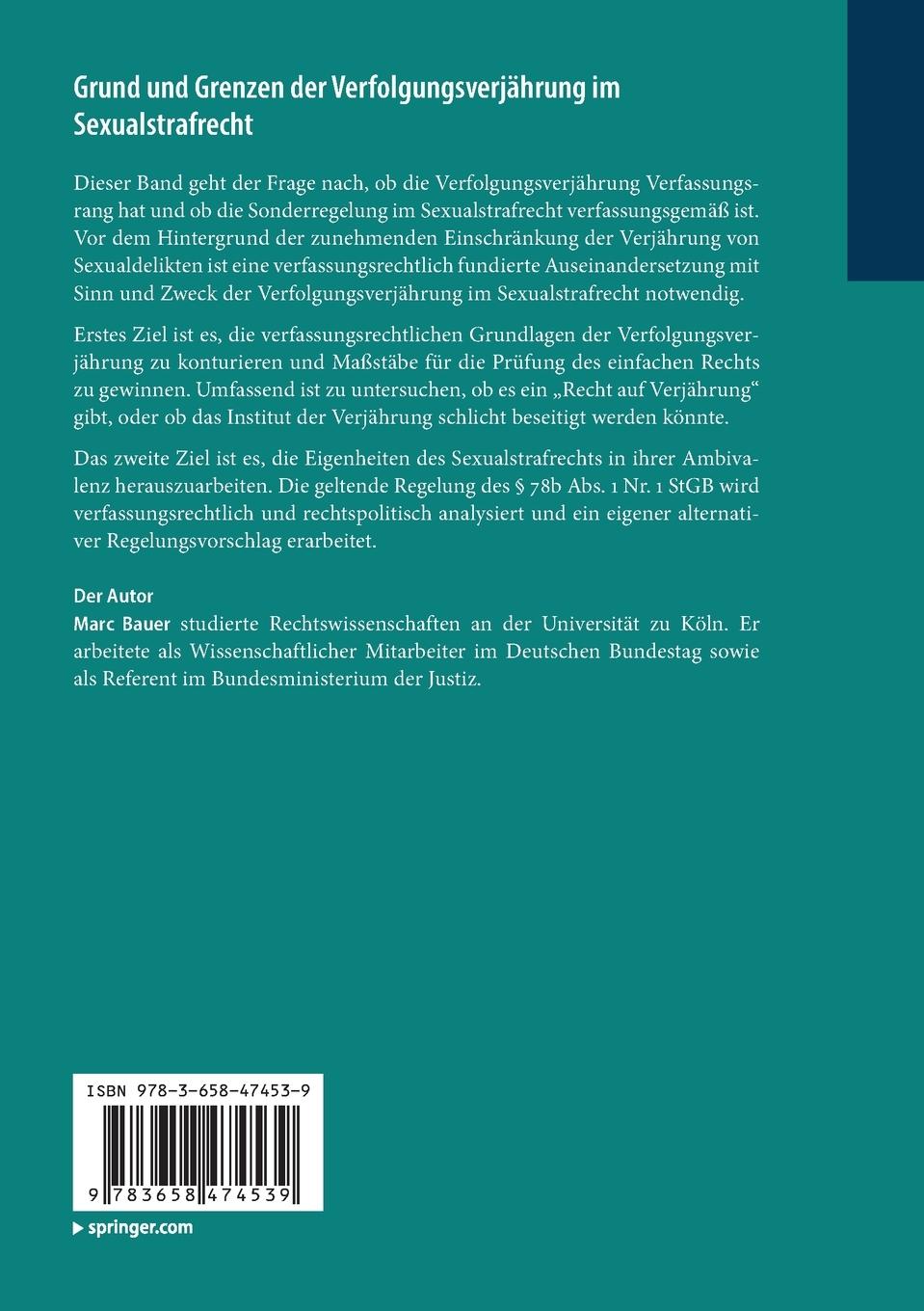 Rückseitencover Grund und Grenzen der Verfolgungsverjährung im Sexualstrafrecht