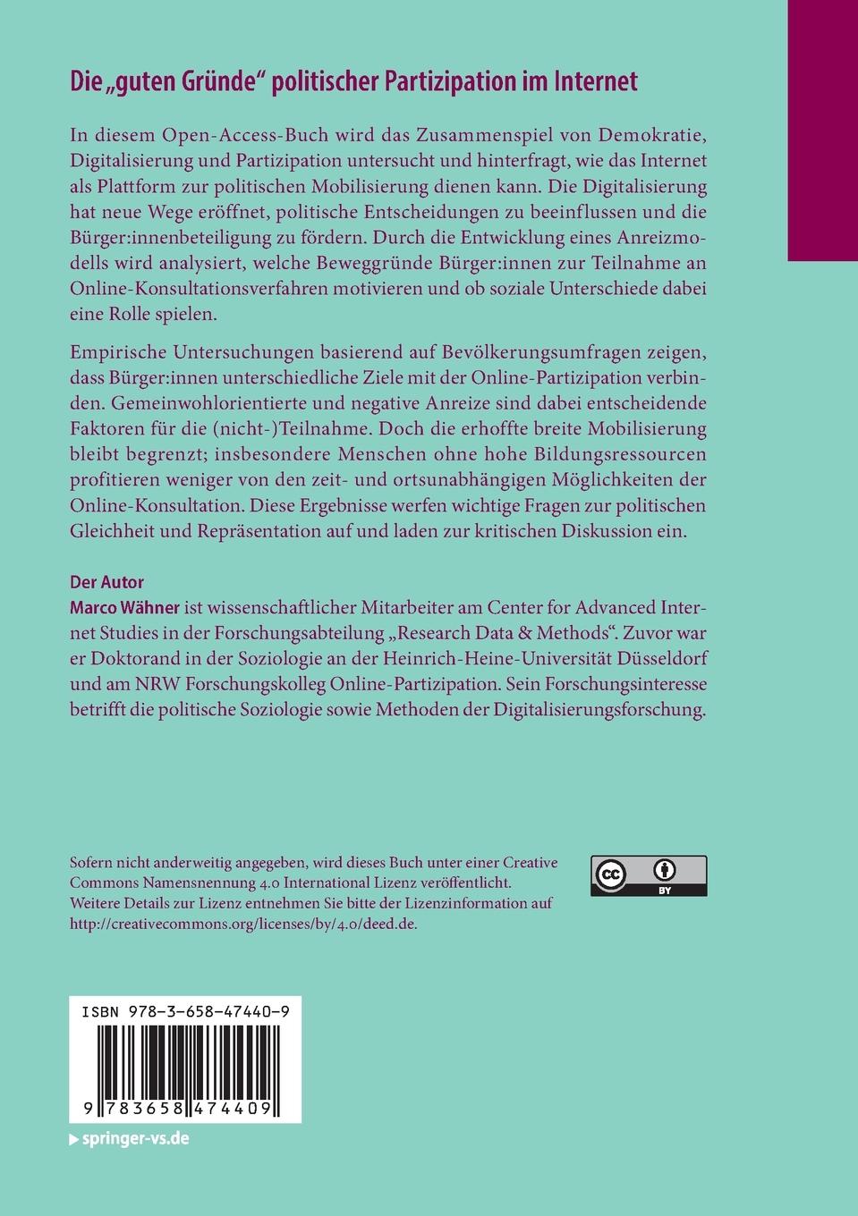 Rückseitencover Die "guten Gründe" politischer Partizipation im Internet