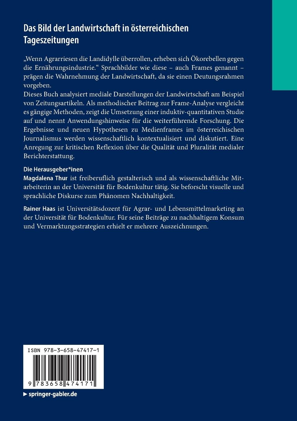 Rückseitencover Das Bild der Landwirtschaft in österreichischen Tageszeitungen