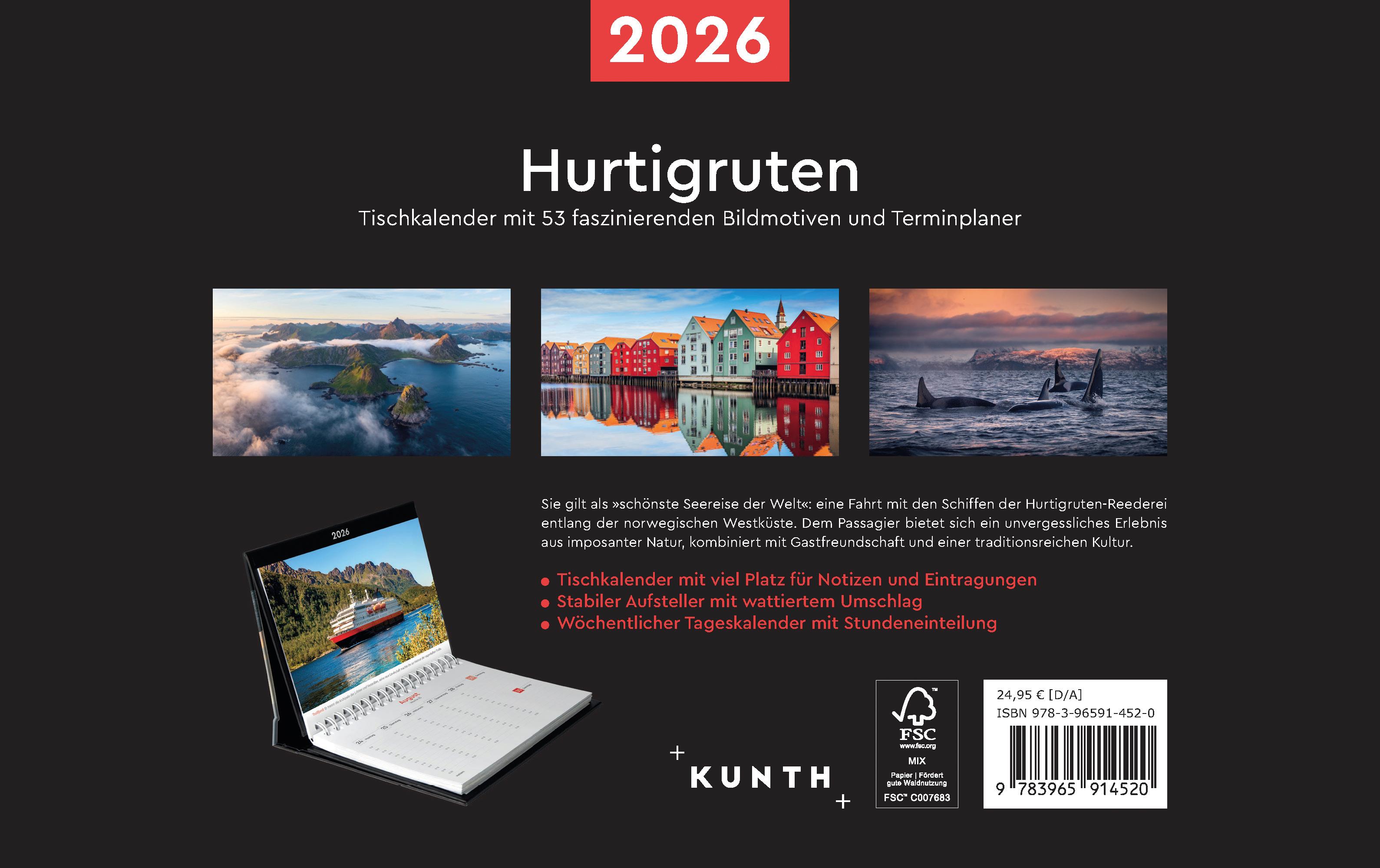 Rückseitencover Hurtigruten - KUNTH Tischkalender 2026