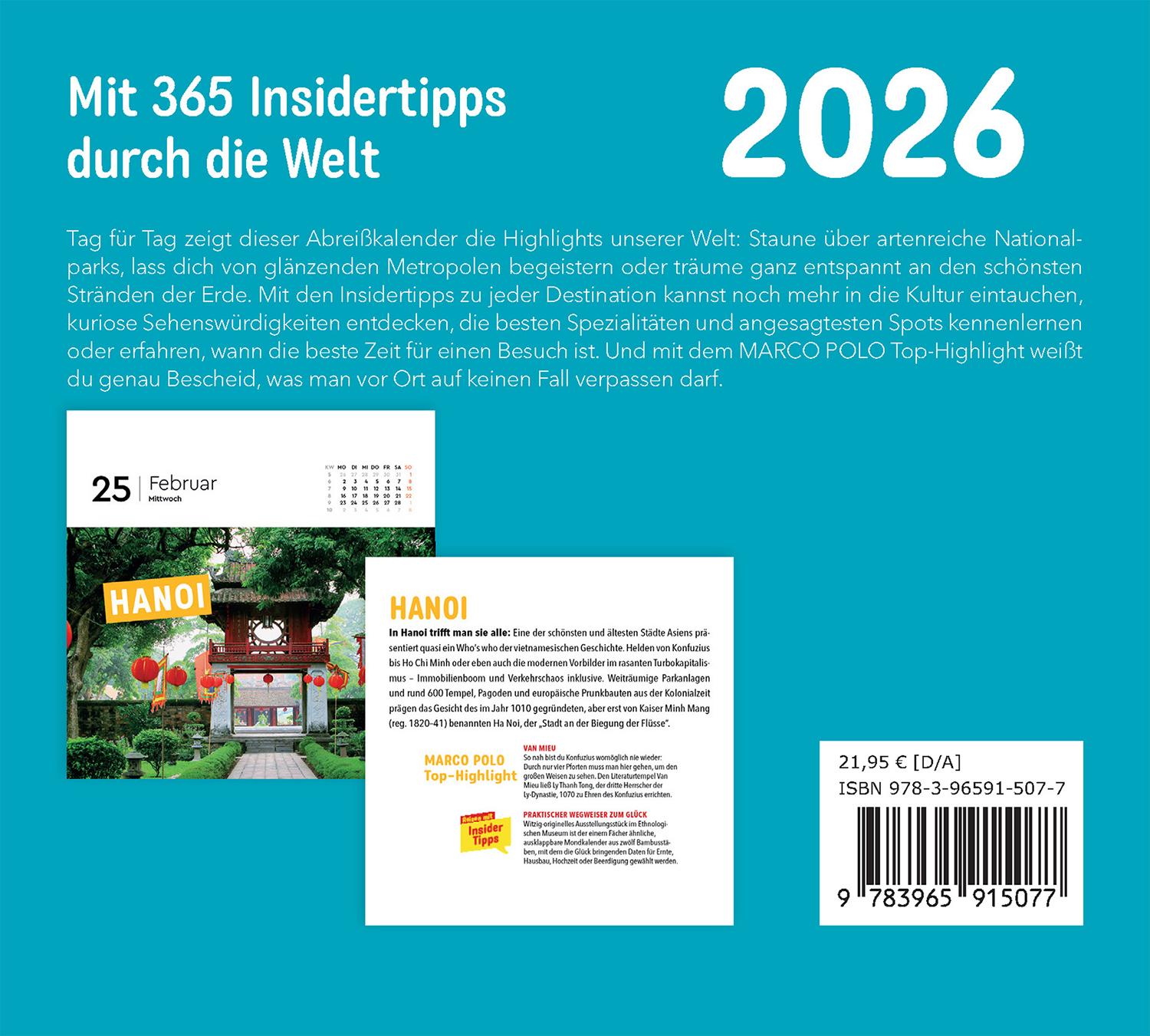 Rückseitencover MARCO POLO: Mit 365 Insidertipps durch die Welt - KUNTH Abreißkalender 2026