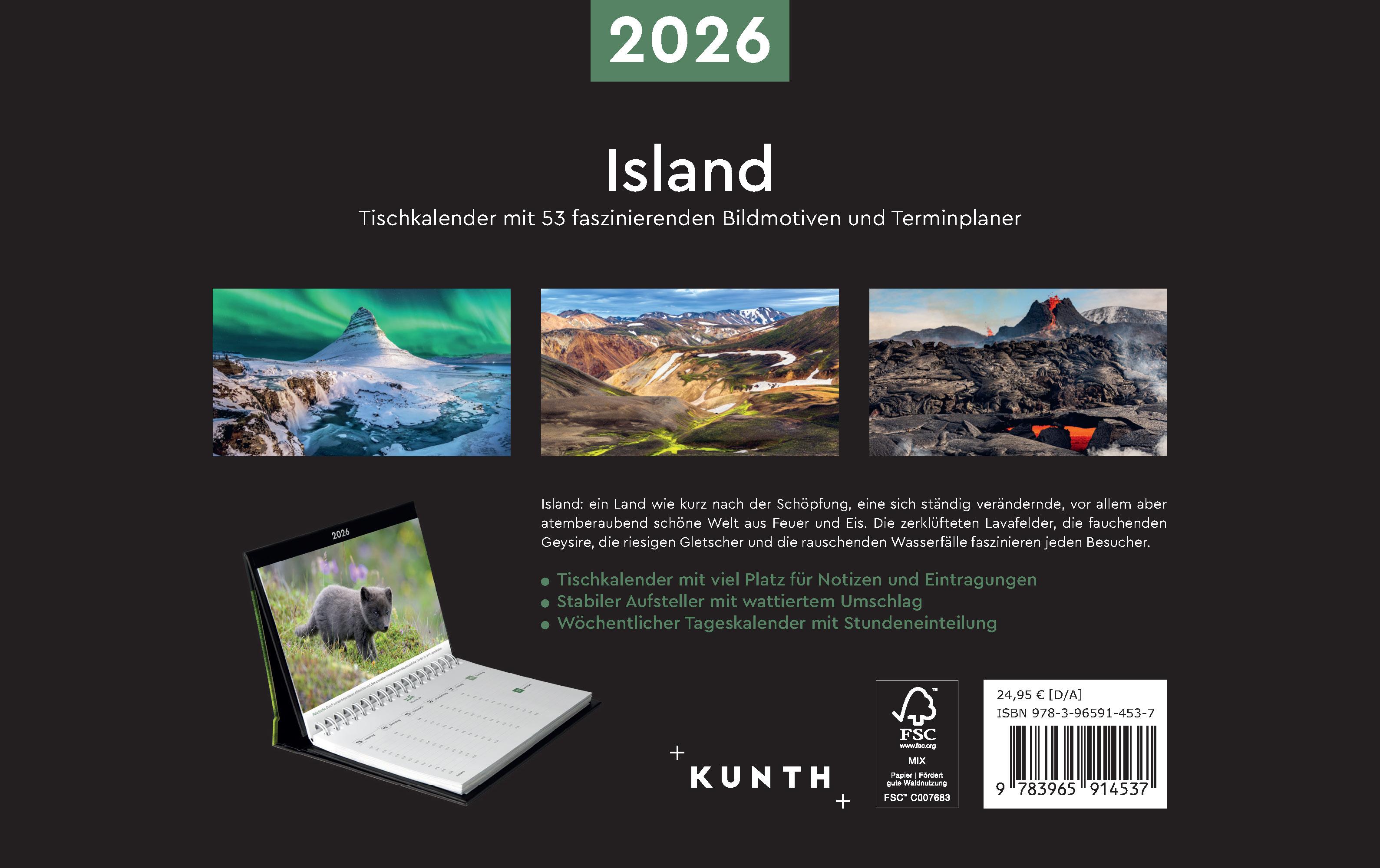 Rückseitencover Island - KUNTH Tischkalender 2026