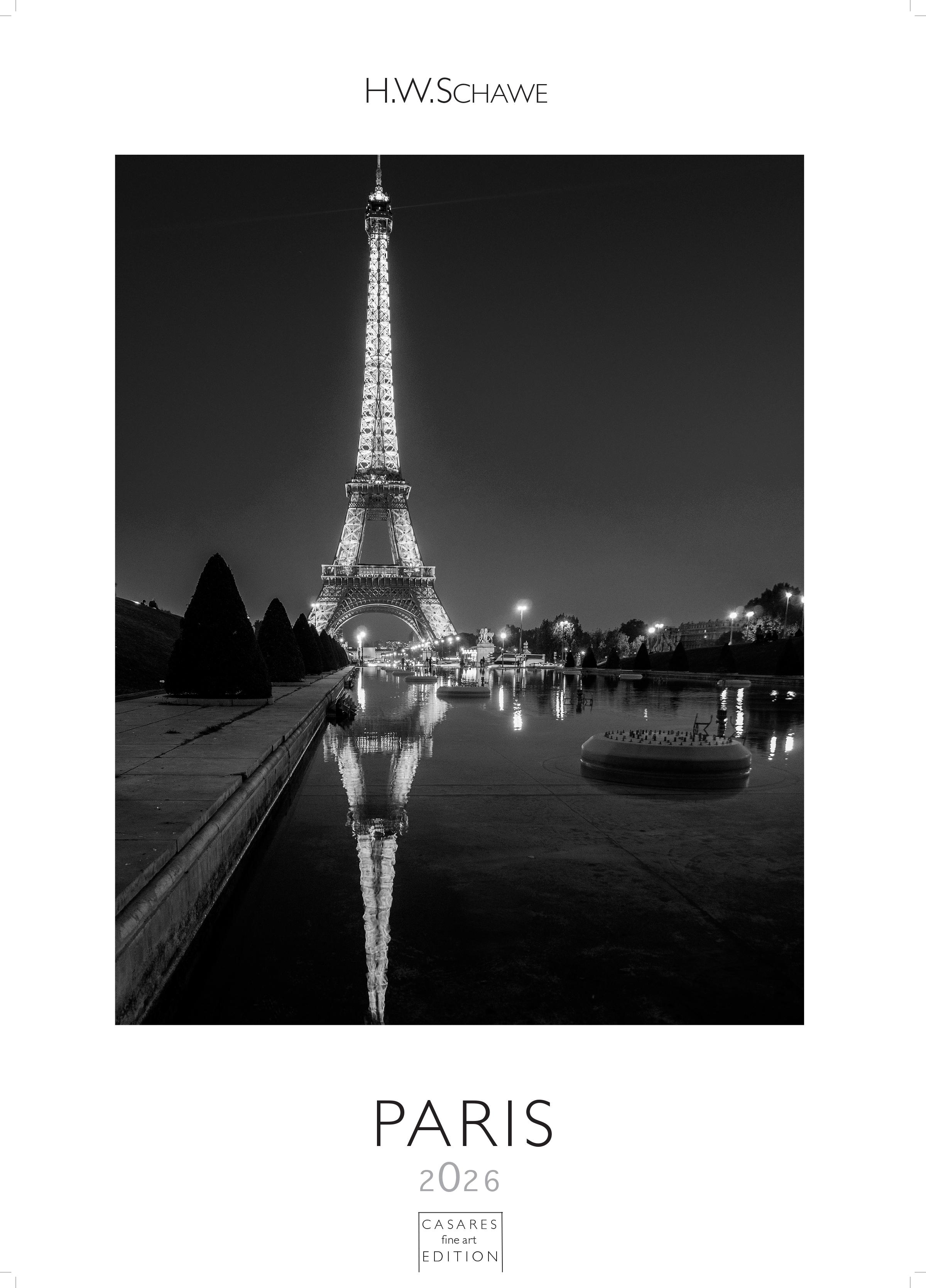 Vorderes Coverbild Paris schwarz-weiss Kalender 2026 - Wandkalender | Fotokalender Frankreich 59x42cm Grosses Format - Stilvoller Paris Schwarz-Weiß 2026 - - Ideal für Kunst- und Reisefreunde