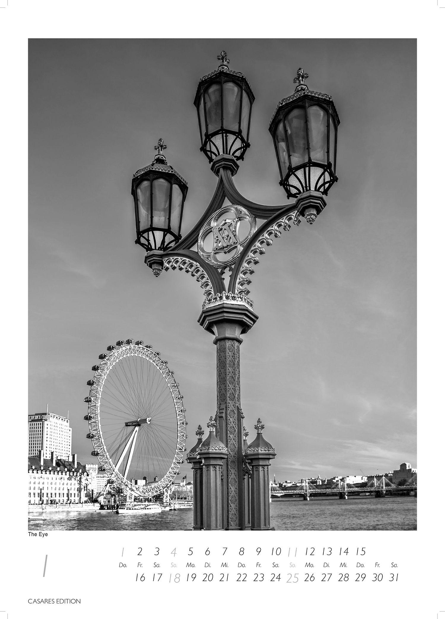 Beispielinhalt (Bild) London schwarz-weiss Kalender 2026 - Wandkalender | Fotokalender England 59x42cm Grosses Format - Hochwertiger . für 2026 - | Perfekt für Liebhaber London & Geschenkidee