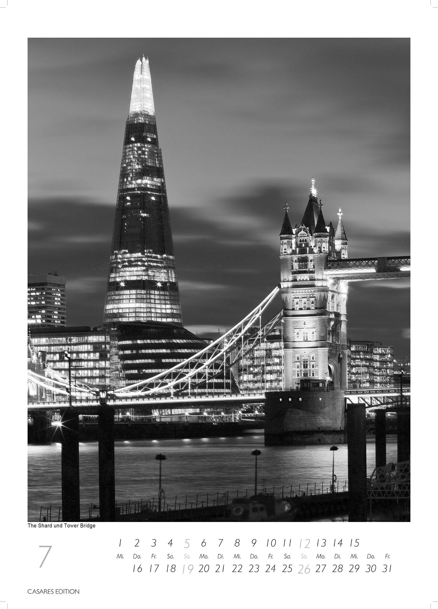 Beispielinhalt (Bild) London schwarz-weiss Kalender 2026 - Wandkalender | Fotokalender England 59x42cm Grosses Format - Hochwertiger . für 2026 - | Perfekt für Liebhaber London & Geschenkidee