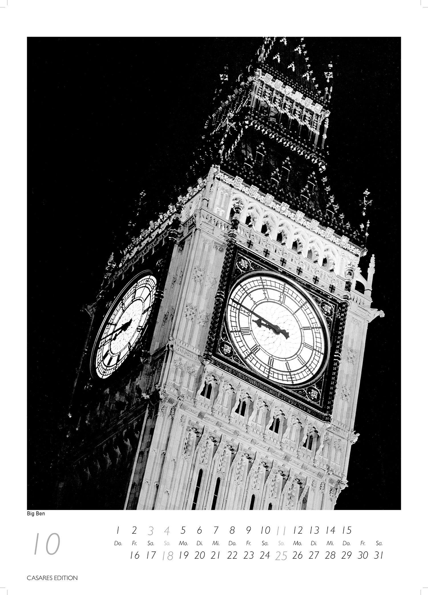 Beispielinhalt (Bild) London schwarz-weiss Kalender 2026 - Wandkalender | Fotokalender England 59x42cm Grosses Format - Hochwertiger . für 2026 - | Perfekt für Liebhaber London & Geschenkidee