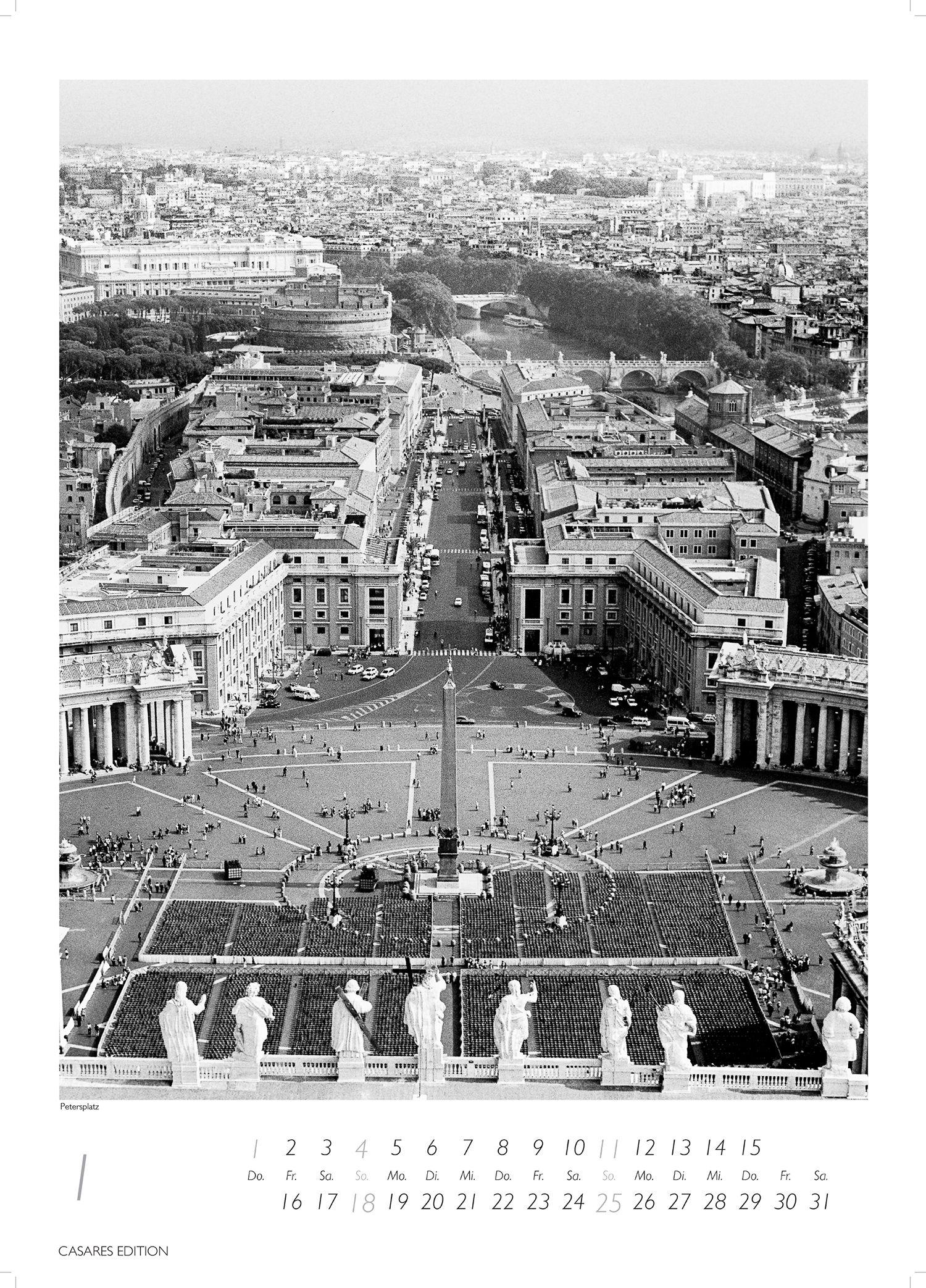 Beispielinhalt (Bild) Rom schwarz-weiss Kalender 2026 - Wandkalender | Fotokalender Italien 59x42cm Grosses Format - . mit Historischen Motiven - Perfekt für Kunst, Architektur & Rom-Liebhaber