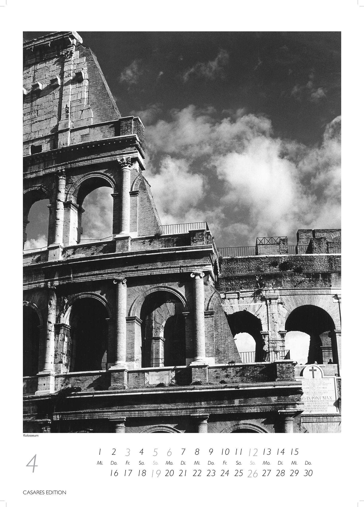 Beispielinhalt (Bild) Rom schwarz-weiss Kalender 2026 - Wandkalender | Fotokalender Italien 59x42cm Grosses Format - . mit Historischen Motiven - Perfekt für Kunst, Architektur & Rom-Liebhaber