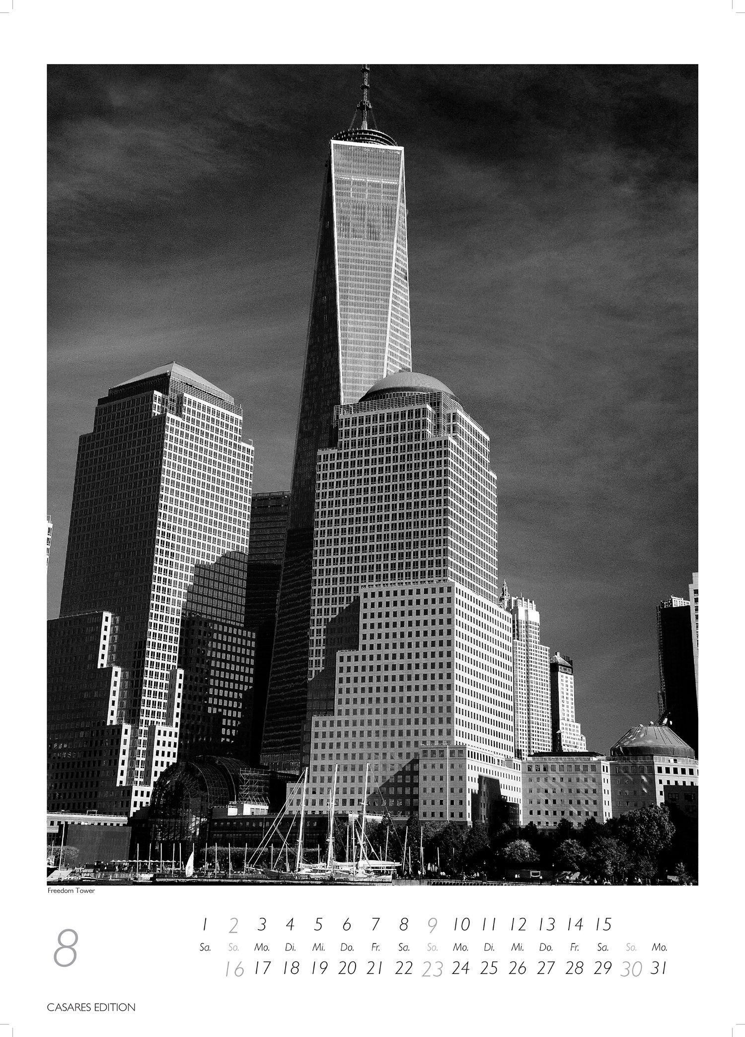 Beispielinhalt (Bild) New York schwarz-weiss Kalender 2026 - Wandkalender | Fotokalender Nordamerika 59x42cm Grosses Format - Eleganter Schwarz-Weiß-Print mit beeindruckenden New York City Motiven