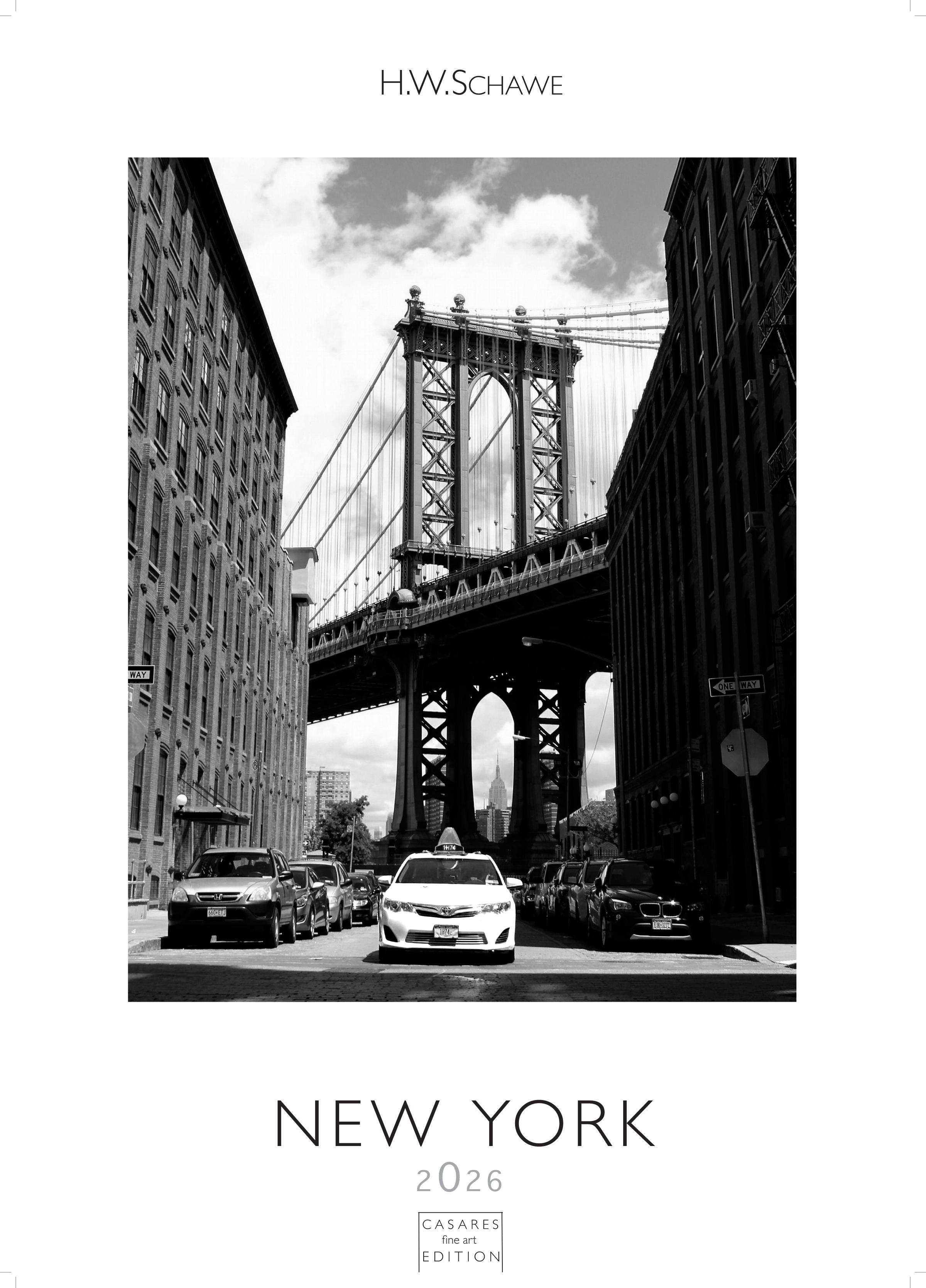 Vorderes Coverbild New York schwarz-weiss Kalender 2026 - Wandkalender | Fotokalender Nordamerika 59x42cm Grosses Format - Eleganter Schwarz-Weiß-Print mit beeindruckenden New York City Motiven