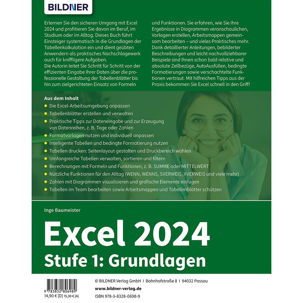 Rückseitencover Excel 2024 - Stufe 1: Grundlagen