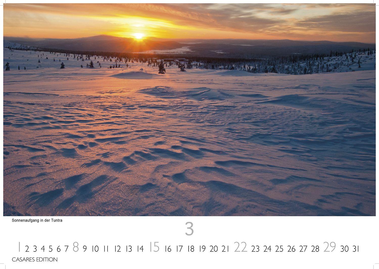 Beispielinhalt (Bild) Nordisches Licht Kalender 2026 - Wandkalender | Fotokalender Naturkalender 35x50cm - Hochwertiger . 2026 - mit 12 faszinierenden Fotografien von Landschaften im mildem nordischen Licht