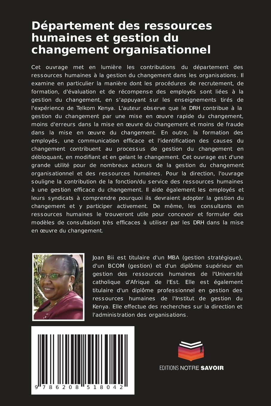 Rückseitencover Département des ressources humaines et gestion du changement organisationnel