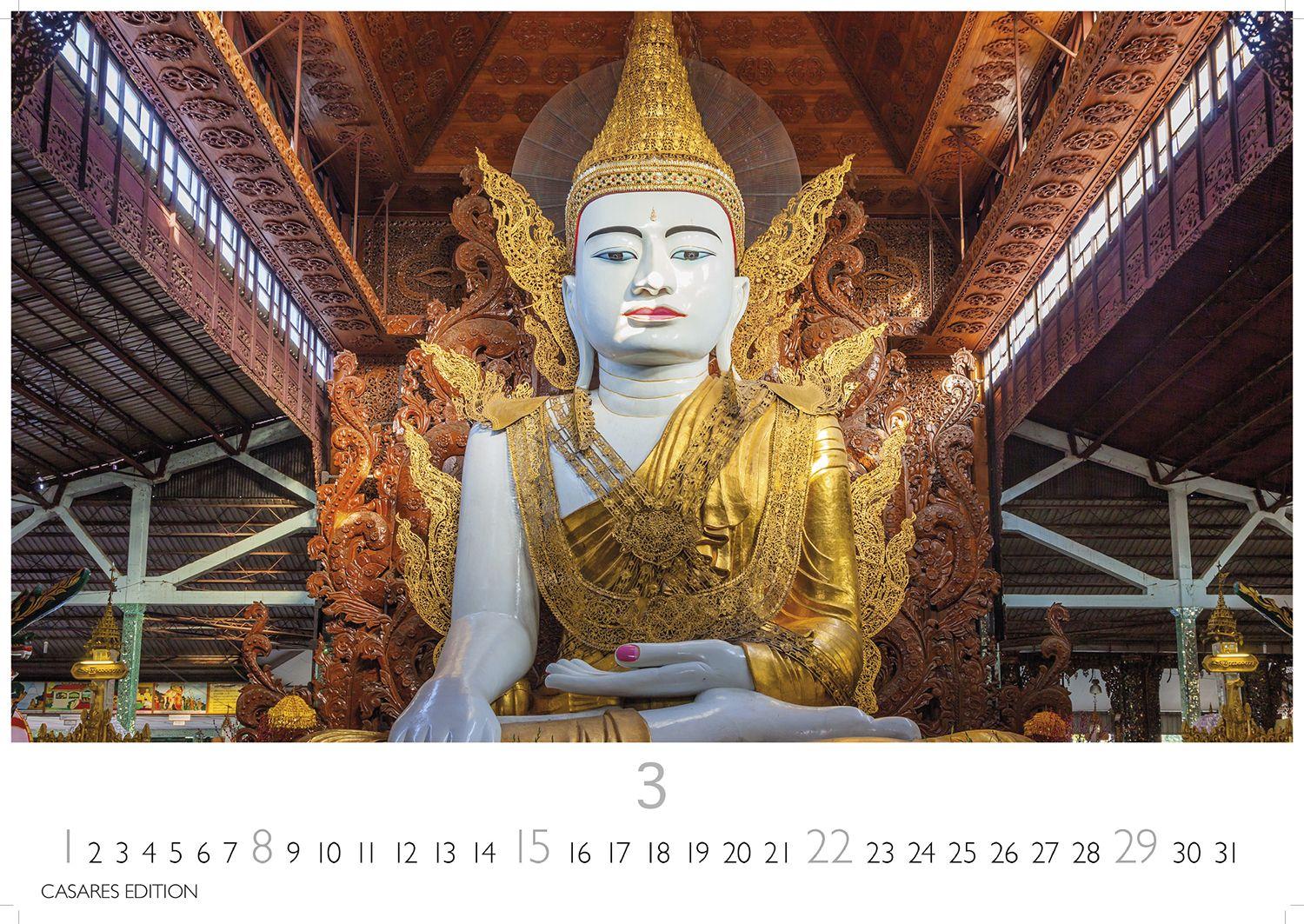 Beispielinhalt (Bild) Buddhas Kalender 2026 - Wandkalender | Fotokalender Asien 35x50cm | Spirituelle Abbildungen Buddhas | Perfekt für Meditation & Raumdekoration