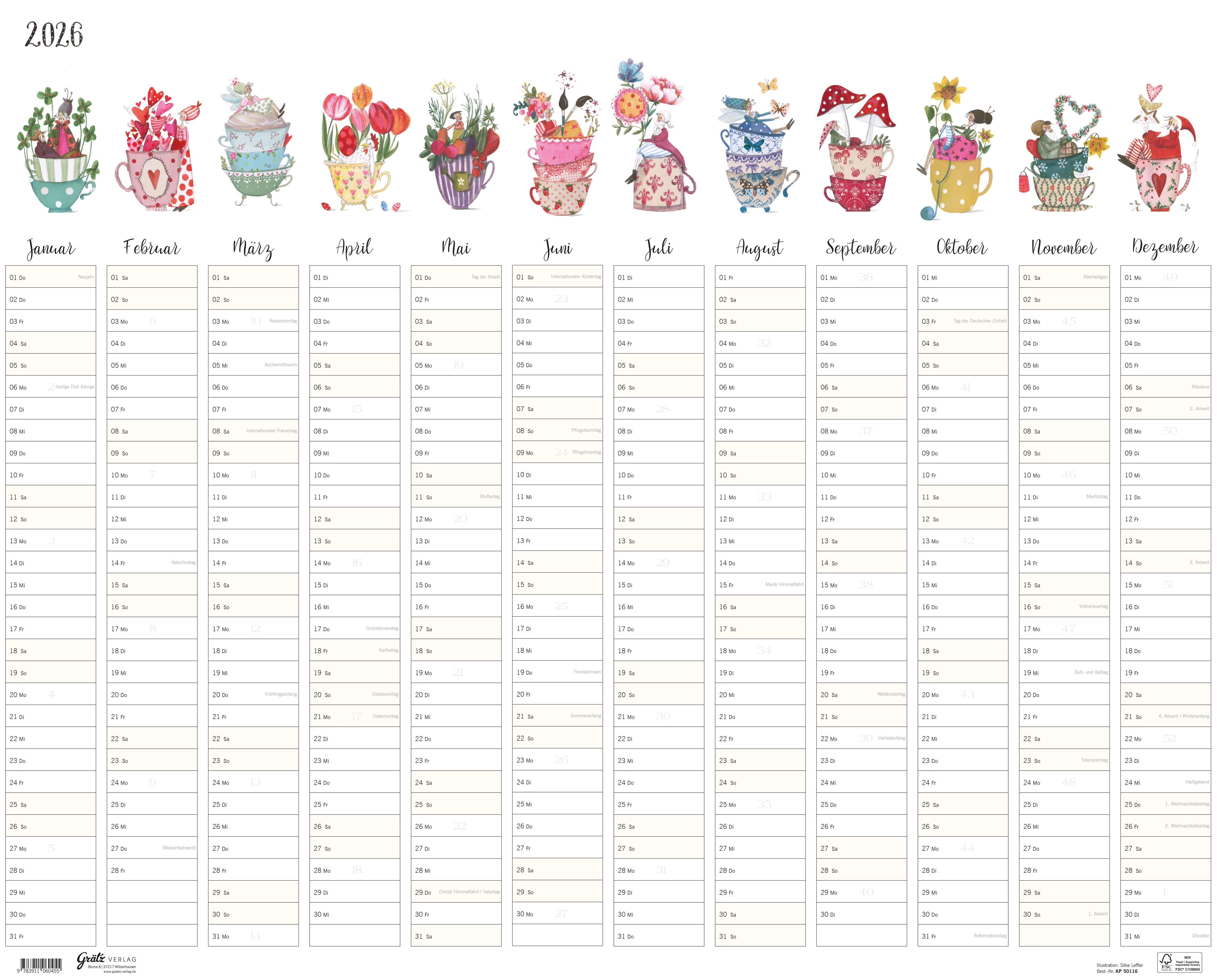 Vorderes Coverbild Großer Jahresplaner Tassen 2026