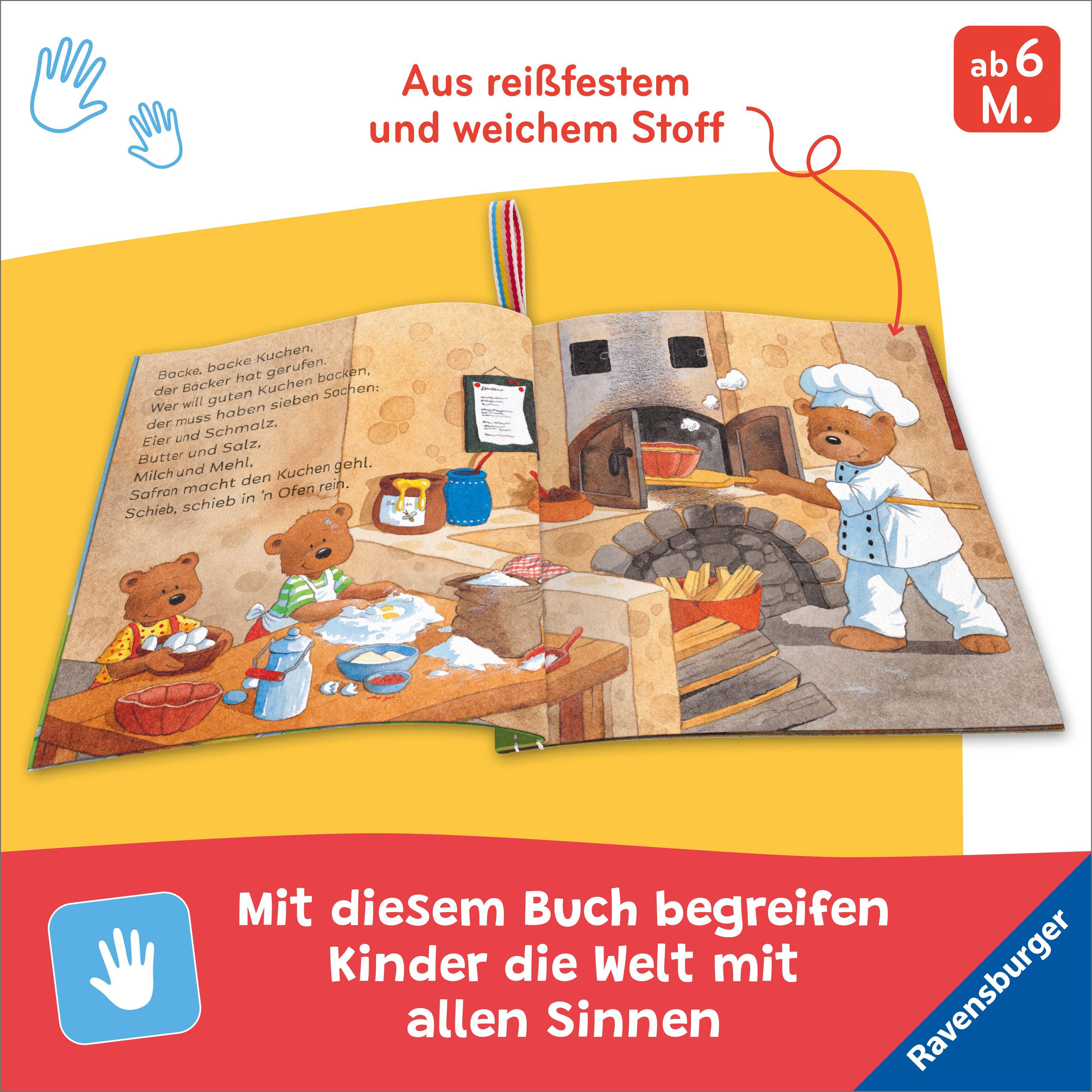 Beispielinhalt (Bild) Mein Knuddel-Knautsch-Buch: Alle meine Kinderreime; weiches Stoffbuch, waschbares Badebuch, Babyspielzeug ab 6 Monate