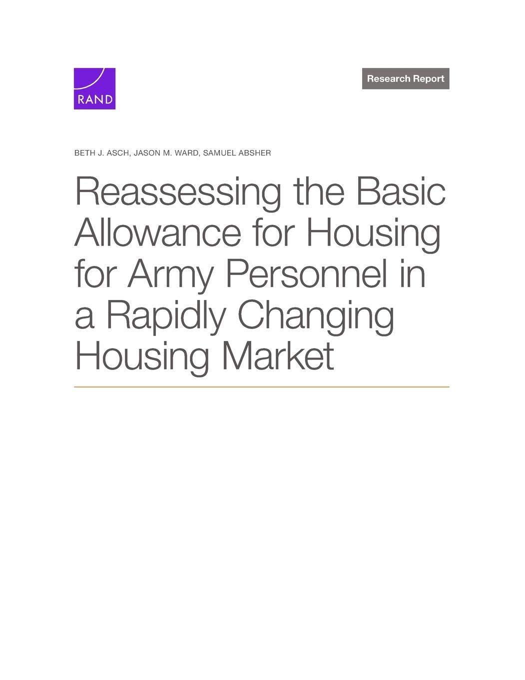 Vorderes Coverbild Reassessing the Basic Allowance for Housing for Army Personnel in a Rapidly Changing Housing Market