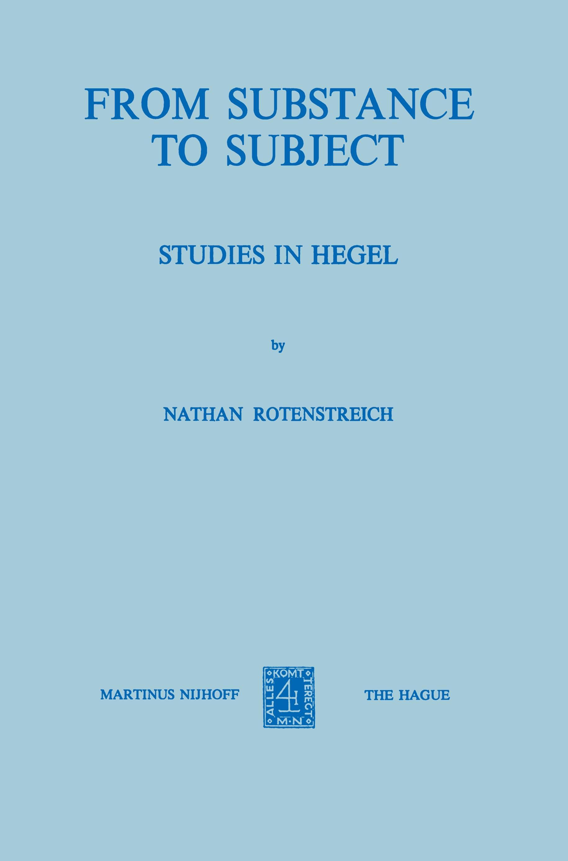 Vorderes Coverbild From Substance to Subject