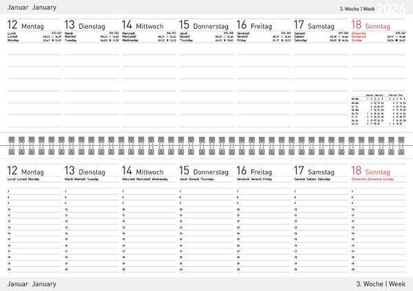Beispielinhalt (Bild) Tischkalender quer Professional Colourlux 2026 schwarz